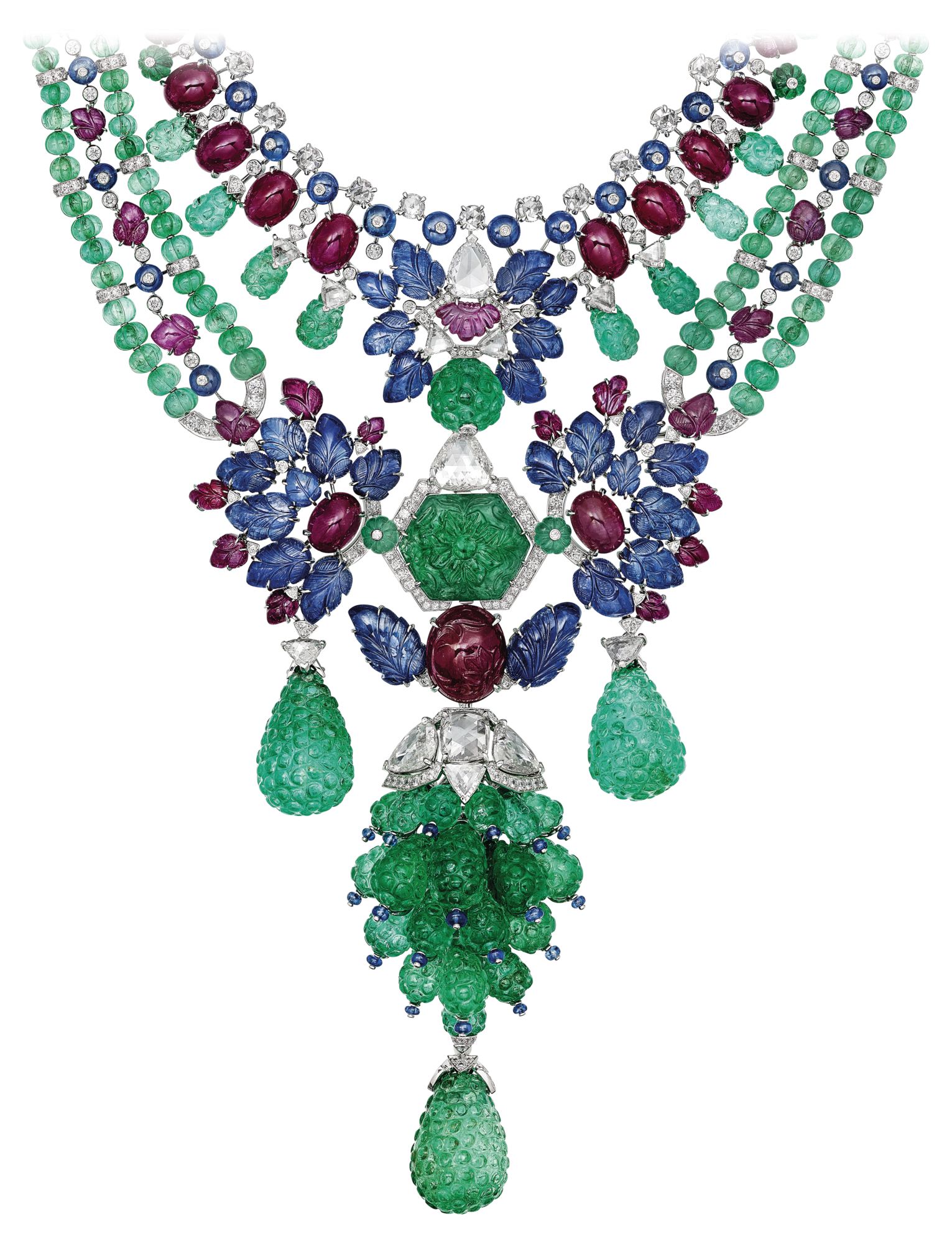 Cartier Tutti Frutti Maharajah necklace in platinum set with emeralds, sapphires, rubies and diamonds