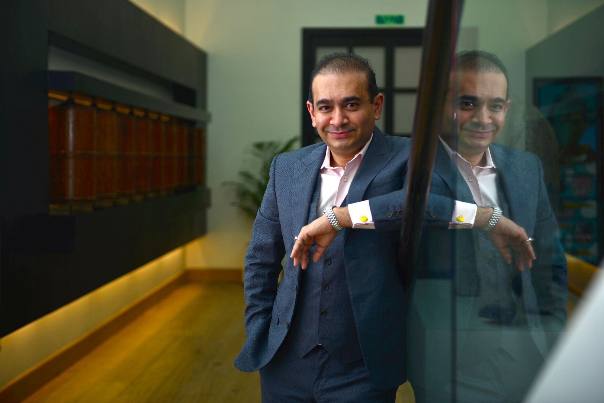 MUMBAI, INDIA - AUGUST 9: Luxury diamond jewellery designer and founder and creative director of the Nirav Modi chain of diamond jewellery retail stores Nirav Modi at his office in Lower Parel, on August 9, 2016 in Mumbai, India. (Photo by Aniruddha Chowdhury/Mint via Getty Images)