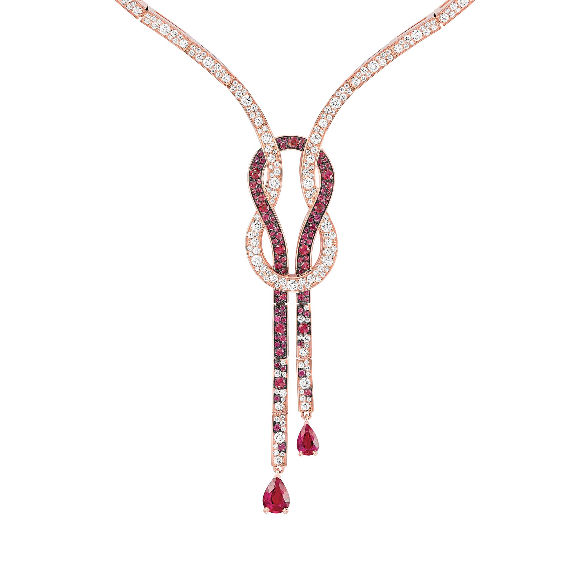 Chance Infinie necklace in yellow gold set with rubies and diamonds by Fred