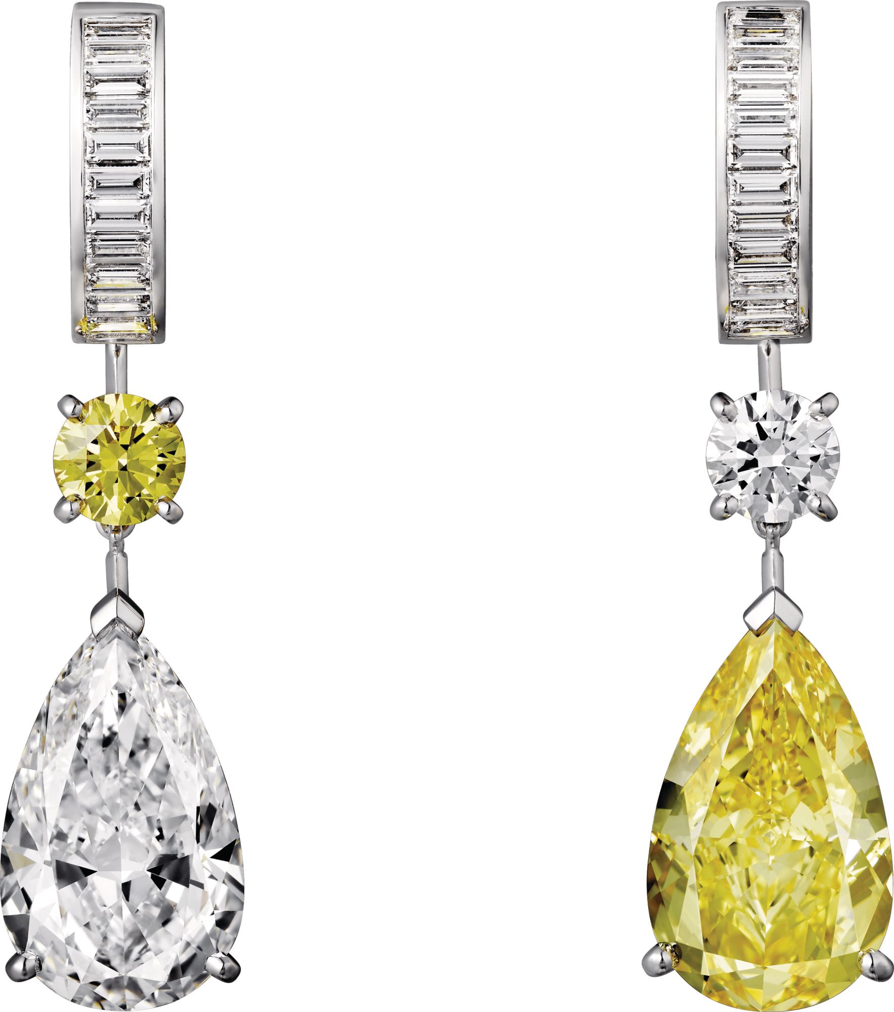 Earrings in platinum set with yellow and white diamonds by Cartier