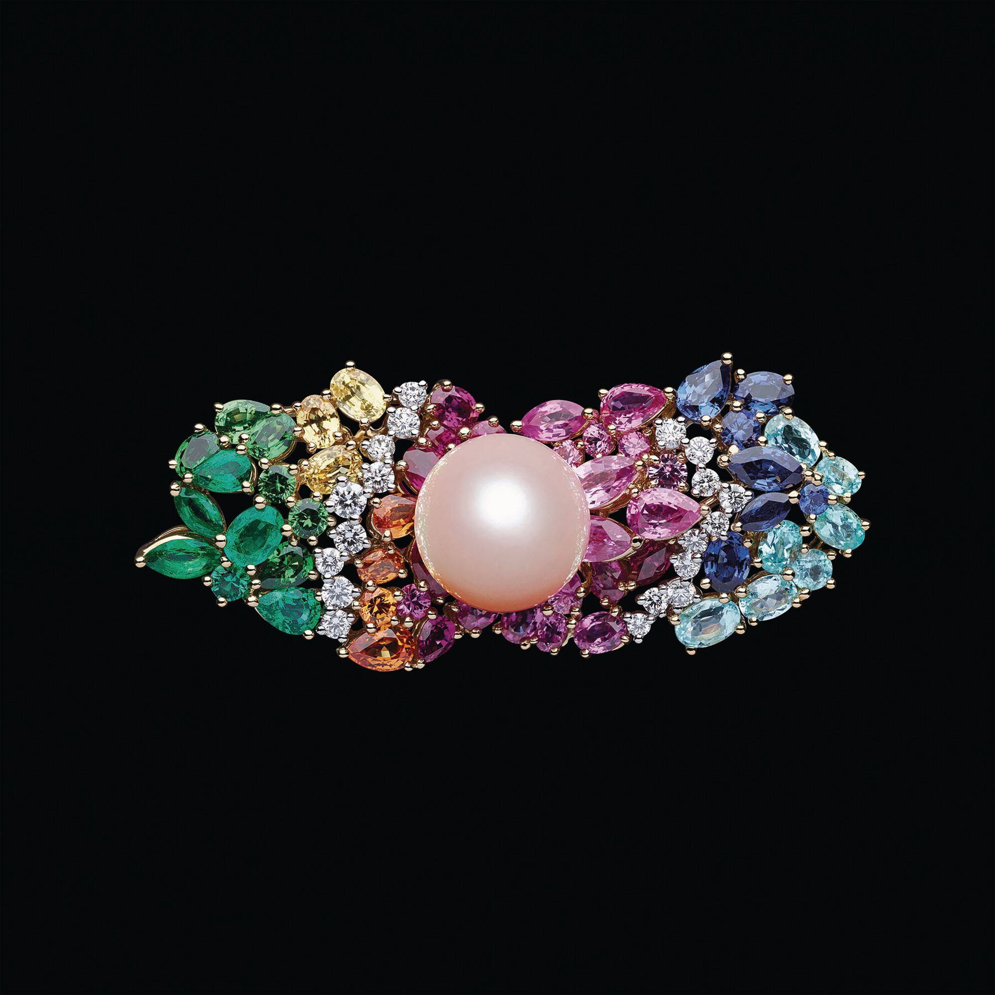 Glycine ring in white and yellow gold and platinum set with a cultured pearl, sapphires, tourmalines, rubies, emeralds, tsavorites, garnets and diamonds by Dior Joaillerie
