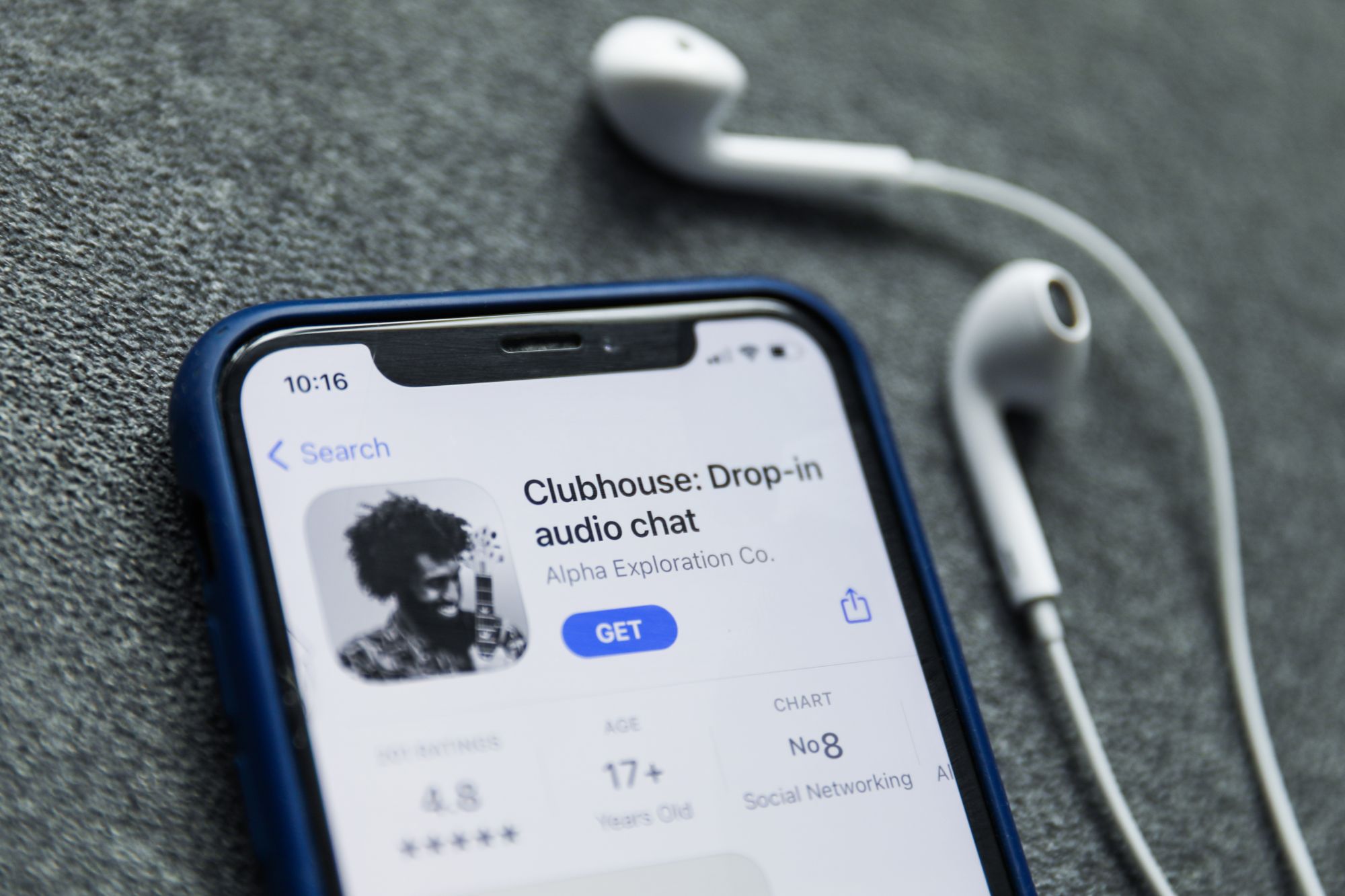 Clubhouse Drop-in audio chat app logo on the App Store is seen displayed on a phone screen in this illustration photo taken in Poland on February 3, 2021. (Photo illustration by Jakub Porzycki/NurPhoto via Getty Images)