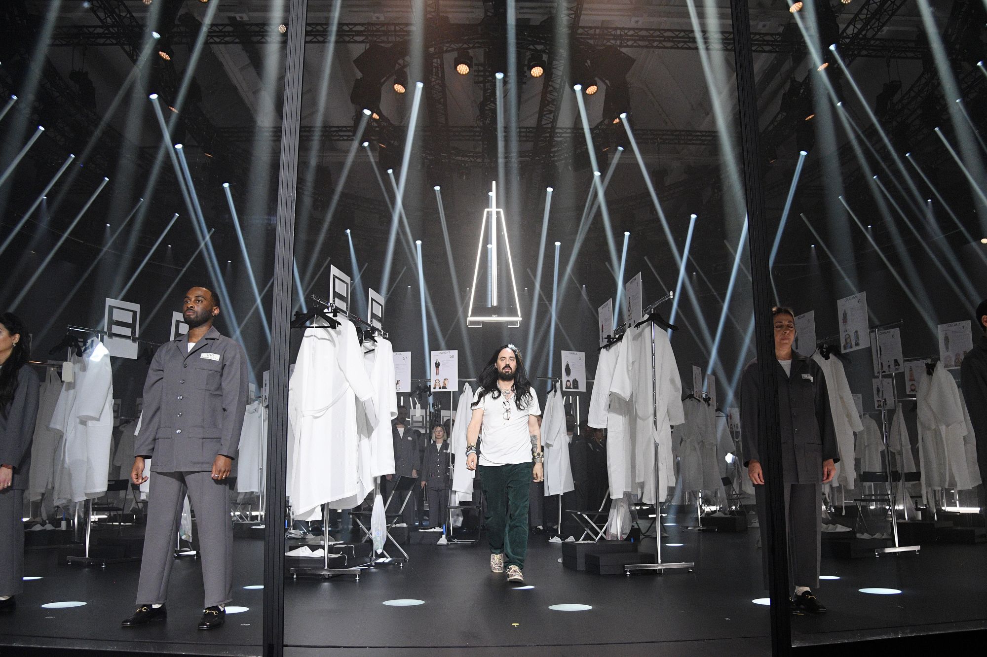 MILAN, ITALY - FEBRUARY 19: Fashion Designer Alessandro Michele acknowledges the appause of the audience during the Gucci Fall/Winter 2020/21 fashion show during Milan Fashion Week on February 19, 2020 in Milan, Italy. (Photo by Daniele Venturelli/Getty Images for Gucci)