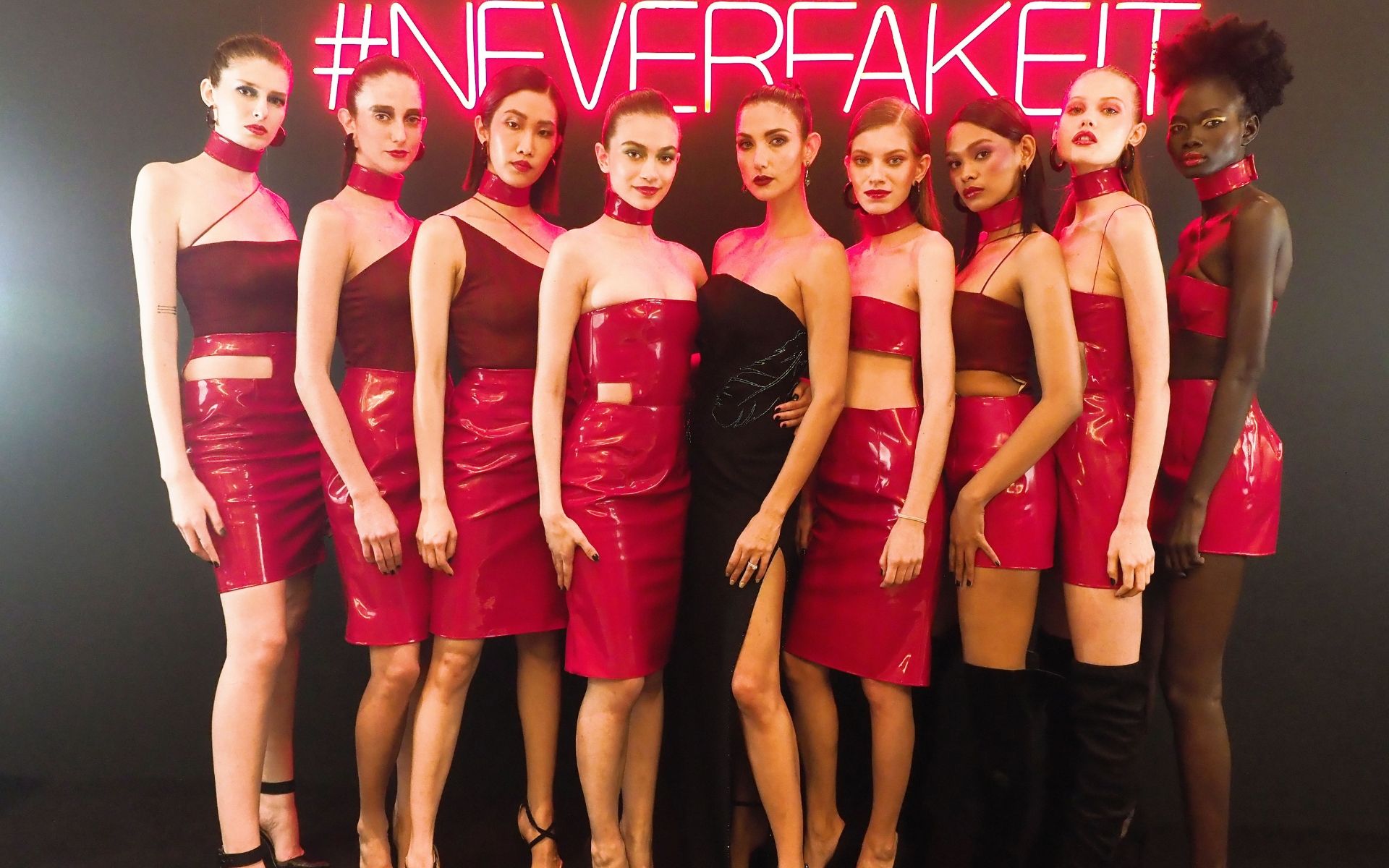 Cindy Bishop flanked by models rocking smouldering eyes
