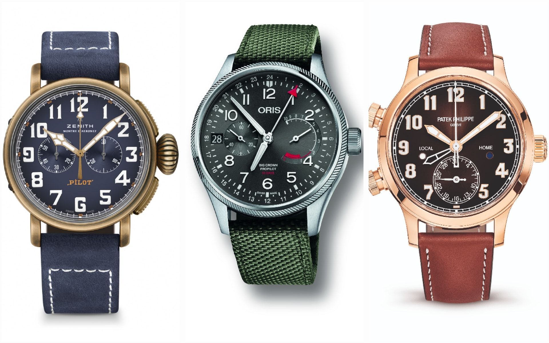 From left: Zenith, Oris and Patek Philippe (Photos: Respective brands)