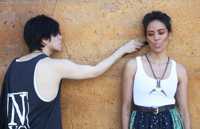 Katrina Taib getting her hair fixed up for the photo shoot by hairstylist KK Wong.