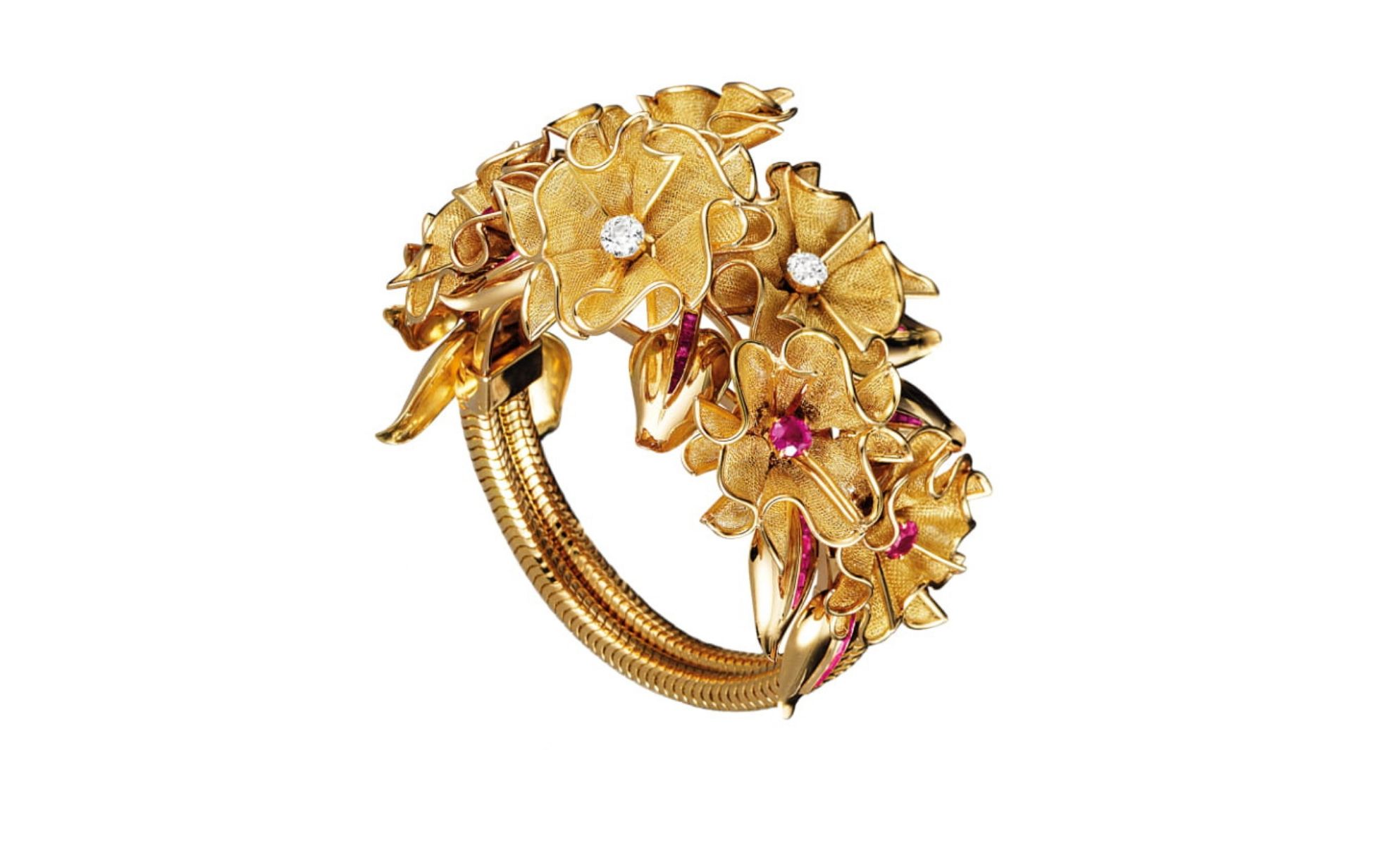 A statement gold bracelet with white and pink diamonds from Van Cleef & Arpels (Photo credit: Van Cleef & Arpels)