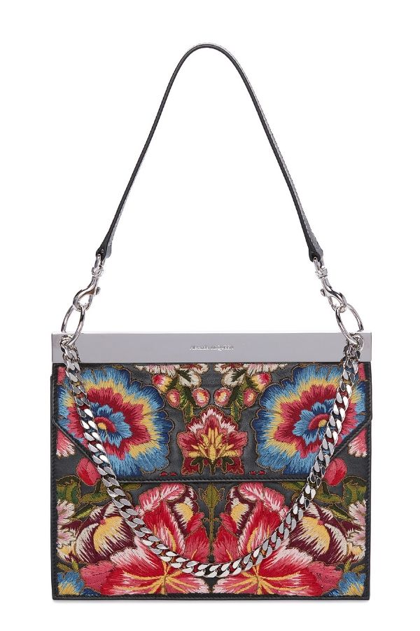 This flower garden embroidered drop chain bag from Alexander McQueen is oh-so-punk (Photo credit: Alexander McQueen)