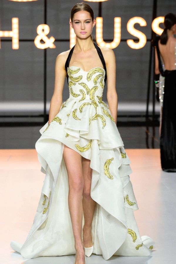 A banana printed dress is a tribute to South American fiestas and Latin American glamour, the theme of Ralph & Russo haute couture (Photo credit: Ralph & Russo)