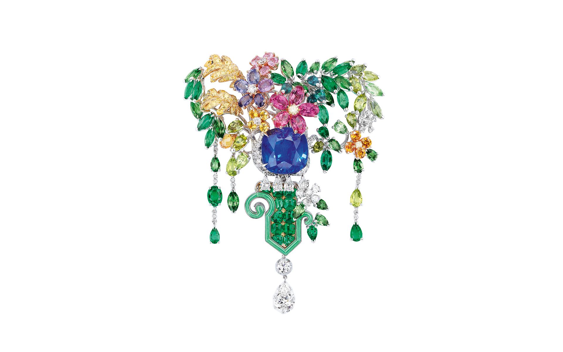 Dior Bosquet de l’Encelade Saphir brooch set with diamonds, sapphires and emeralds