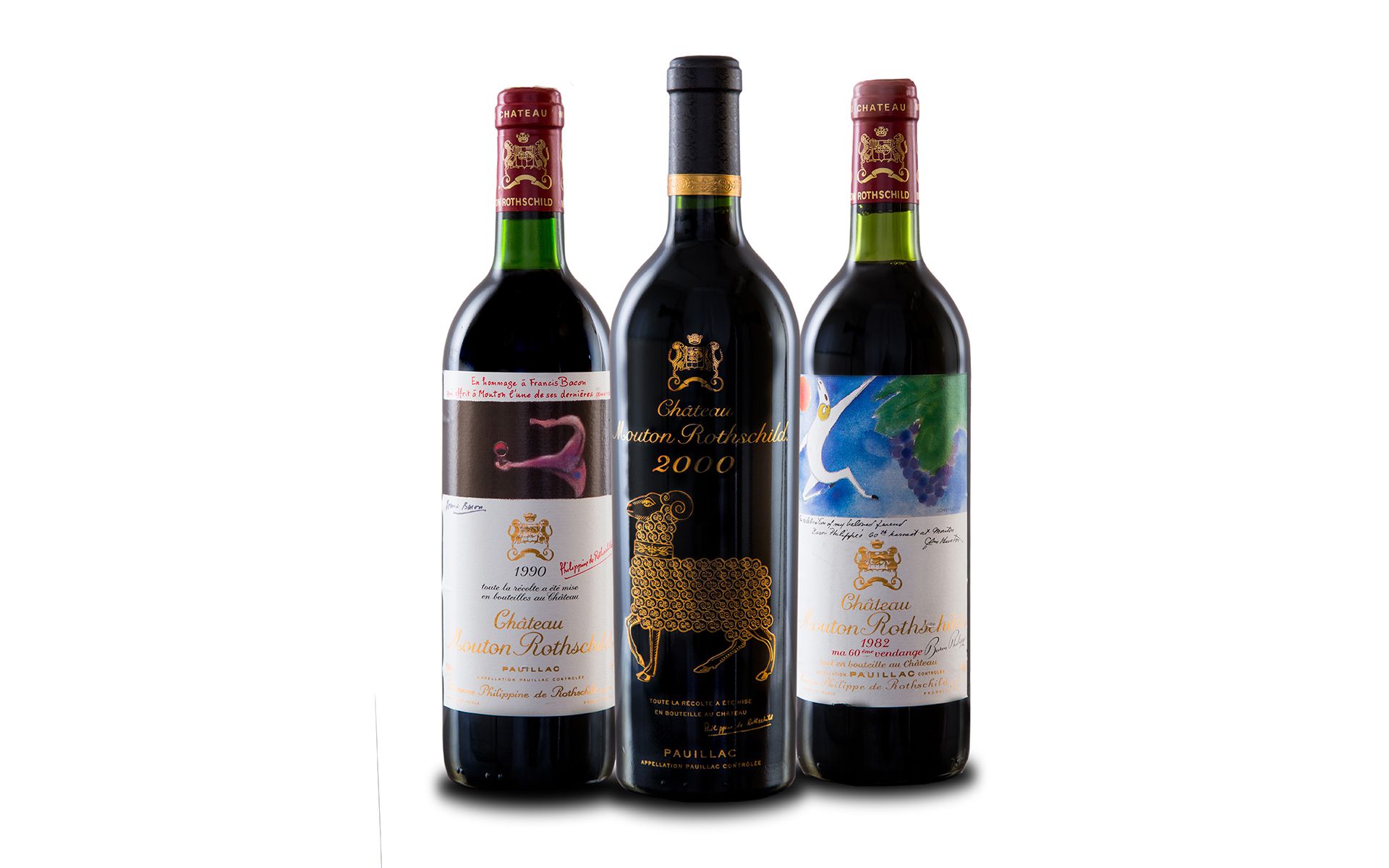 Collection Of 3 Bottles Of Chateau Mouton Rothschild (1982, 1990 & 2000)