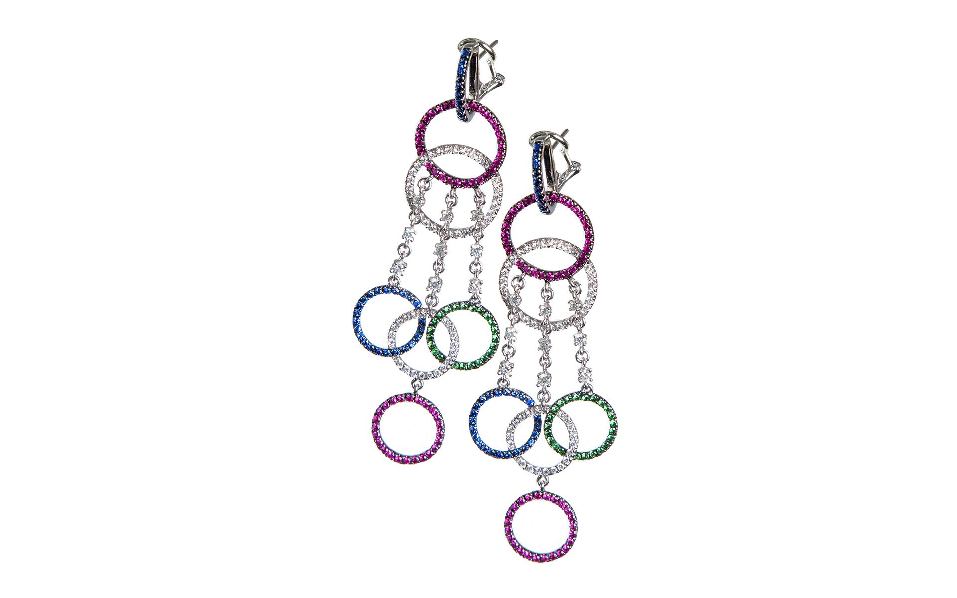 Elegance Club White Gold Earrings With Precious Gemstones & Diamonds