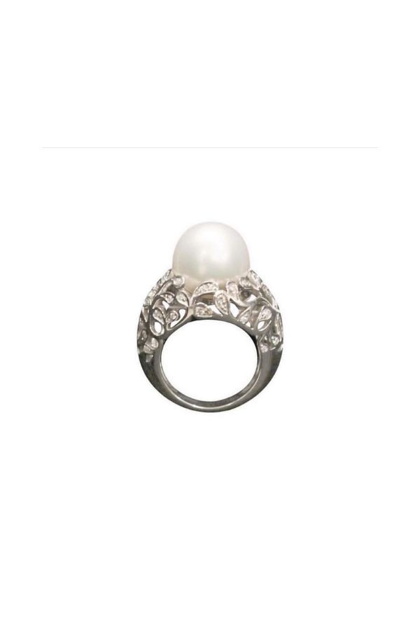 Utopia “Bolero” South Sea Pearl Diamond Ring In 18K White Gold