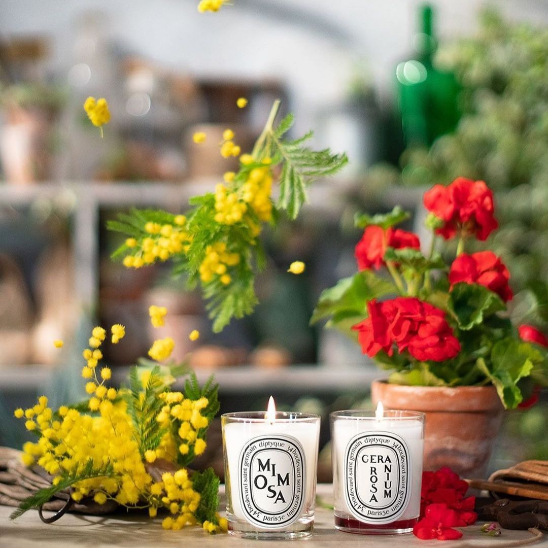 Get creative by pairing various Diptyque scents in the brand's premium candles collection for a new and refreshing effect altogether. Start with the playful pair of Geranium Rosa and Mimosa scented candles for a whiff of the French Riviera right in your kitchen. (Photo: Courtesy of Diptyque)