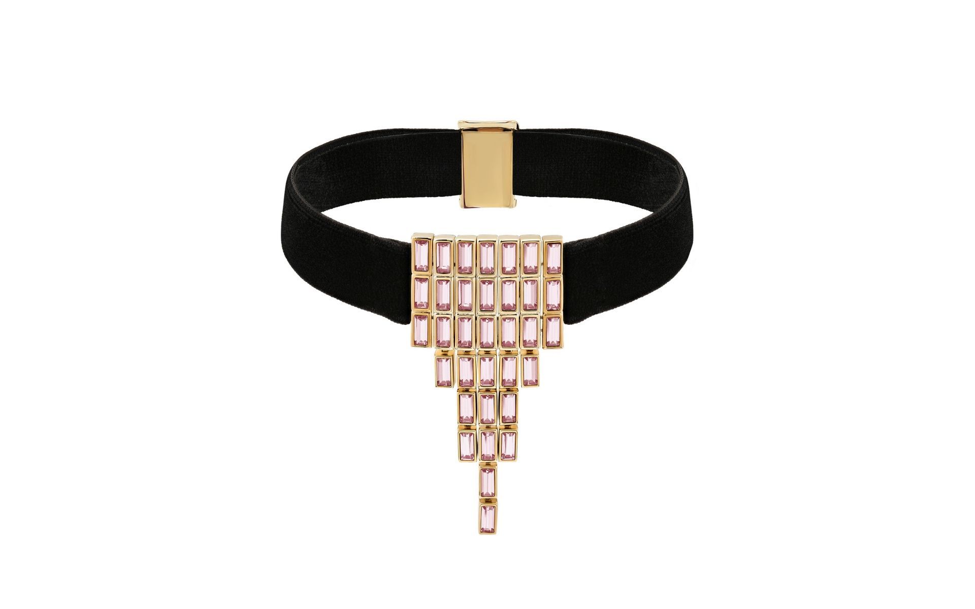 Standing out at a fashion soiree is just 1 accessory away: we love the effect of this velvet Swarovski choker with pink sparkles worthy of front-row focus. (Photo credit: Swarovski)
