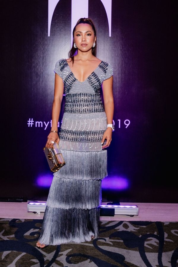 Datin Azila Caramella smoulders in this Farah Khan silver fringed dress