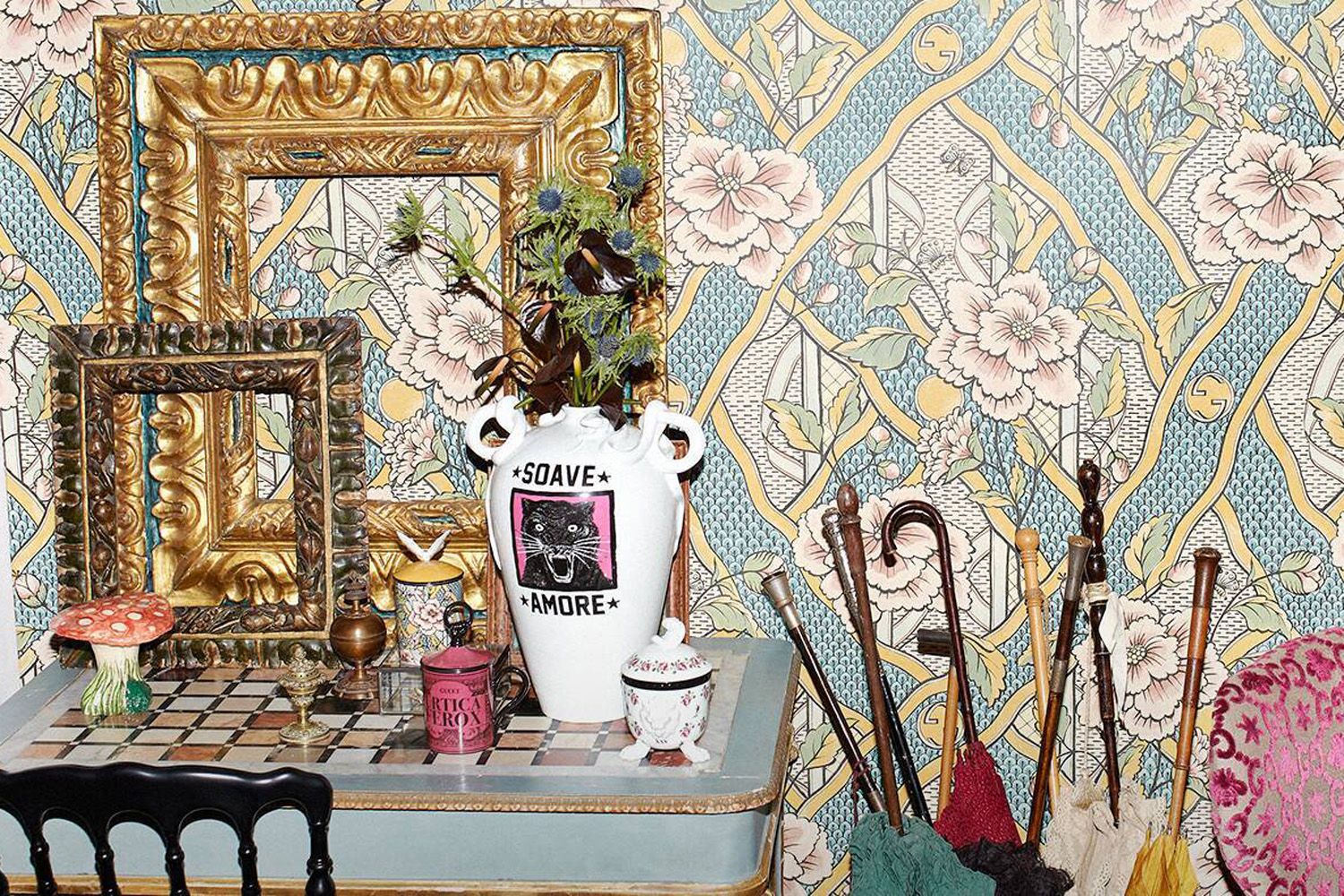 From animal-inspired cushions and chairs to pastel-perfect wallpaper designs, the Gucci Décor collection throws caution to the wind and invites you to get in touch with your wild side (Image: Gucci)