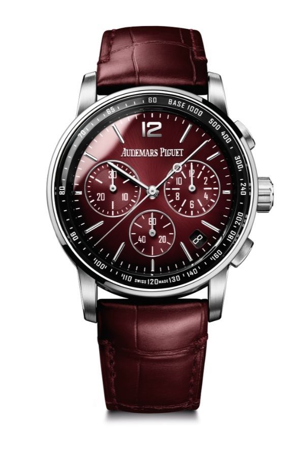 Chronograph with smoked burgundy lacquered dial