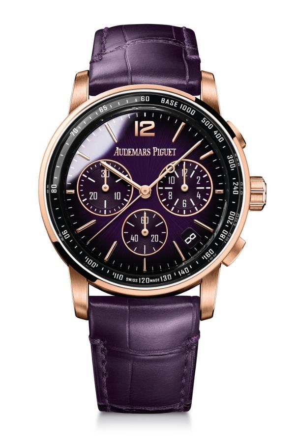 Chronograph with smoked purple lacquered dial