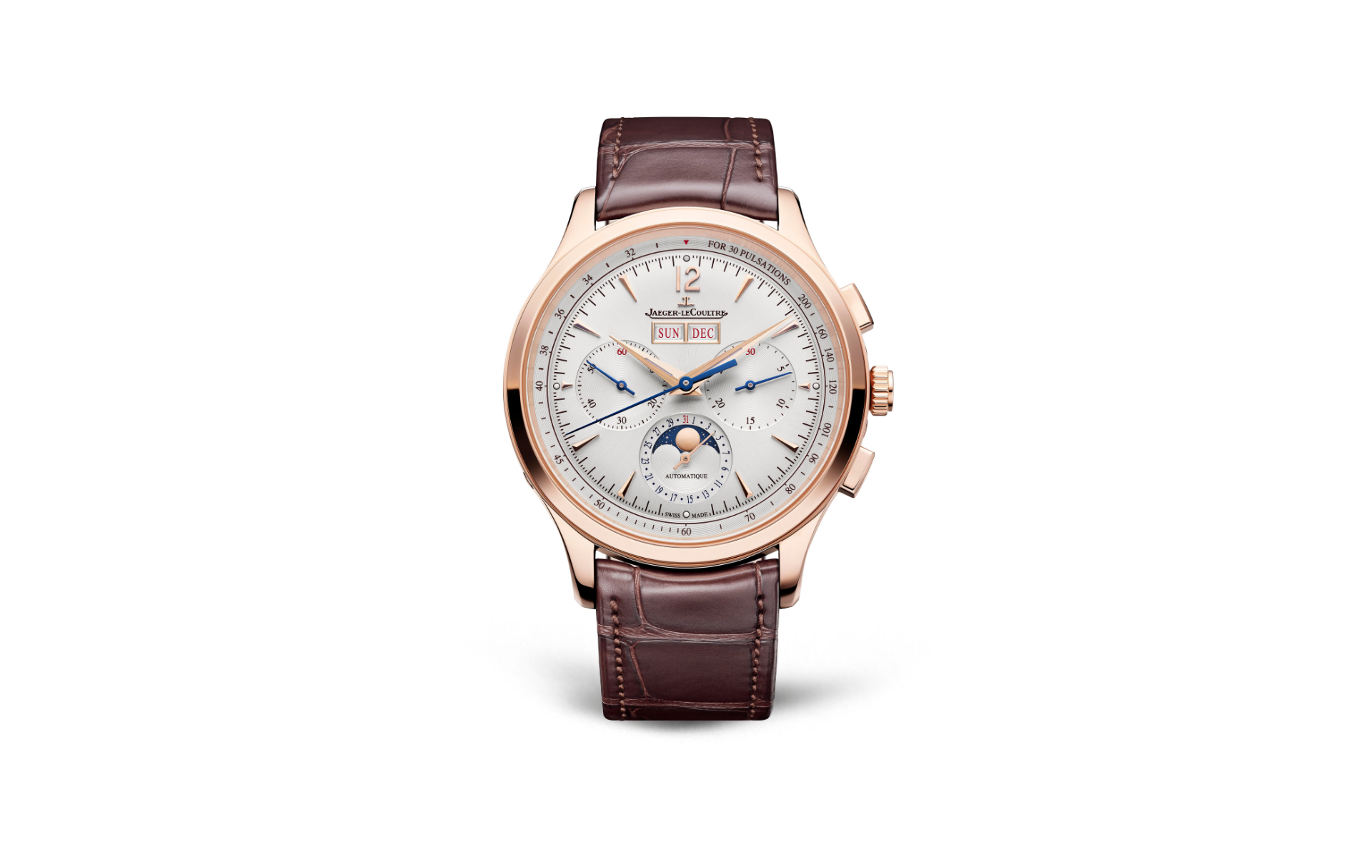 Jaeger-LeCoultre’s All-New Master Control Chronograph Calendar watch offers a beautiful visual balance with its rose gold case and sunray silver dial.