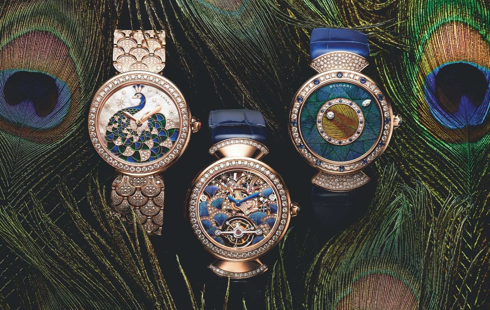 LVMH Watch Week 2021: These Gold Bulgari Watches Feature Actual Peacock Feathers