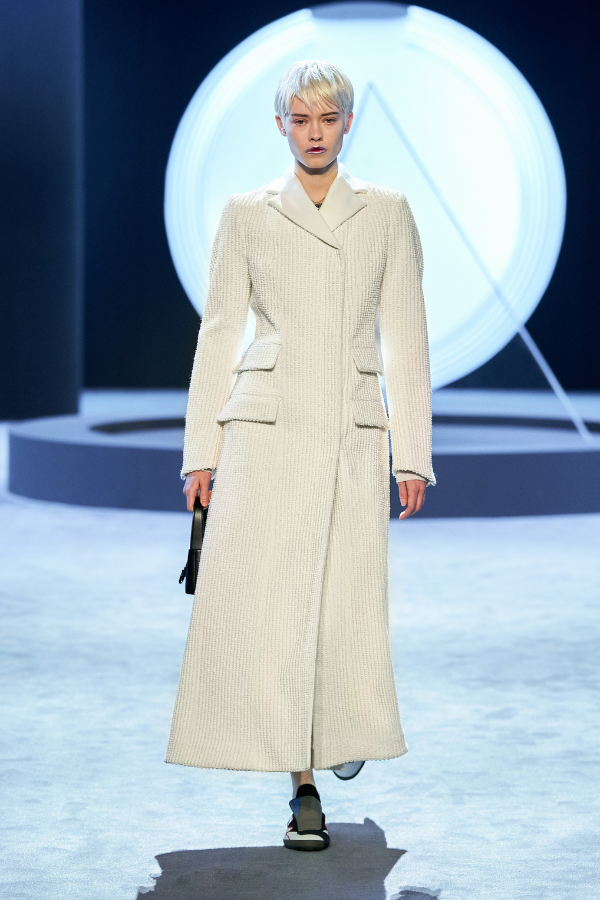A full white long, structured coat