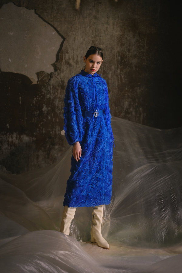 Royal blue: Swirling rosettes add an interesting 3D effect to this dress