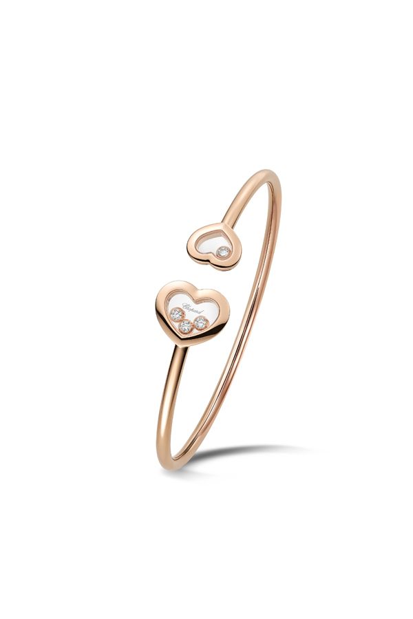 What's happier than diamonds? Chopard's Happy Diamonds 18k rose gold bangle set will lift your mood all through the day. (Photo: Chopard)