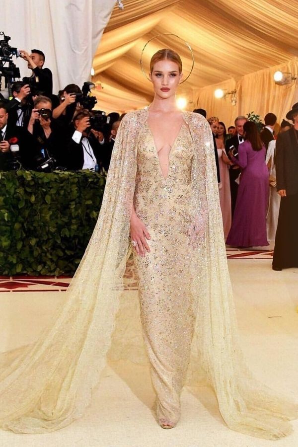 Rosie Huntington-Whiteley in Ralph Lauren at the 2018 Met Gala. The theme was "Heavenly Bodies: Fashion and the Catholic Imagination". (Photo: Instagram/@rosiehw)