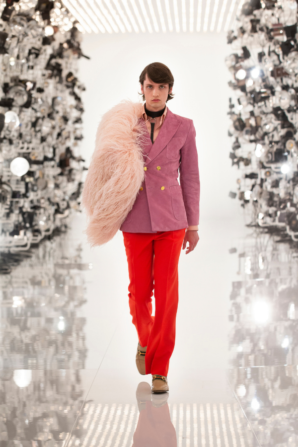 A bright colour palette and a plume of feathers is a classic Michele touch