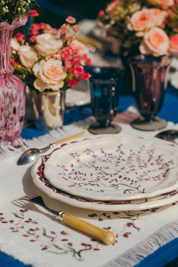 Hydrangeas and branches of wisteria are key elements of the Granville collection