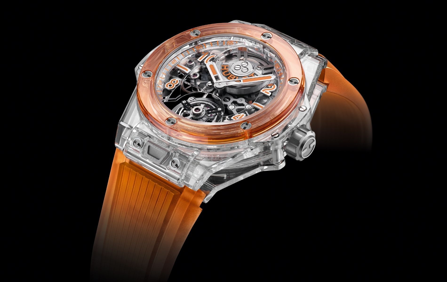Hublot Big Bang Tourbillon Only Watch in sapphire case with orange bezel