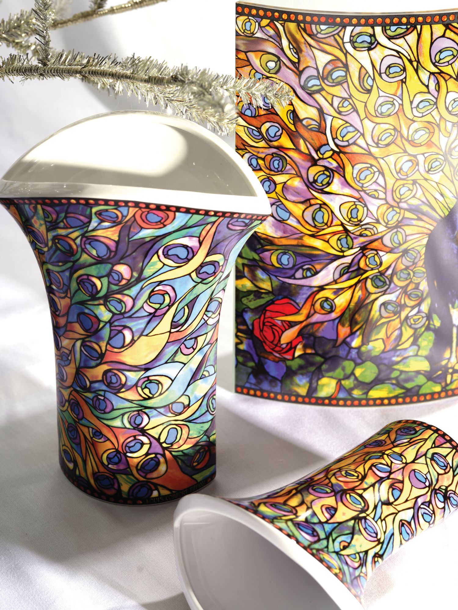 Goebel peacock lamp and vases