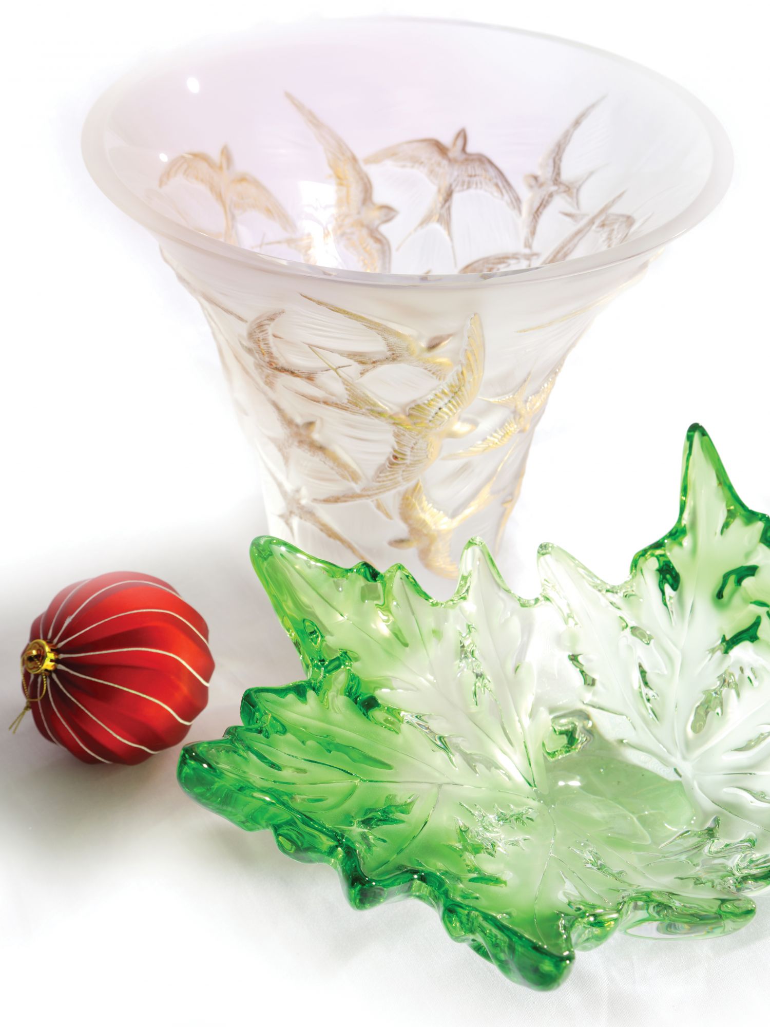 Lalique bowl and vase, all from Rustan’s