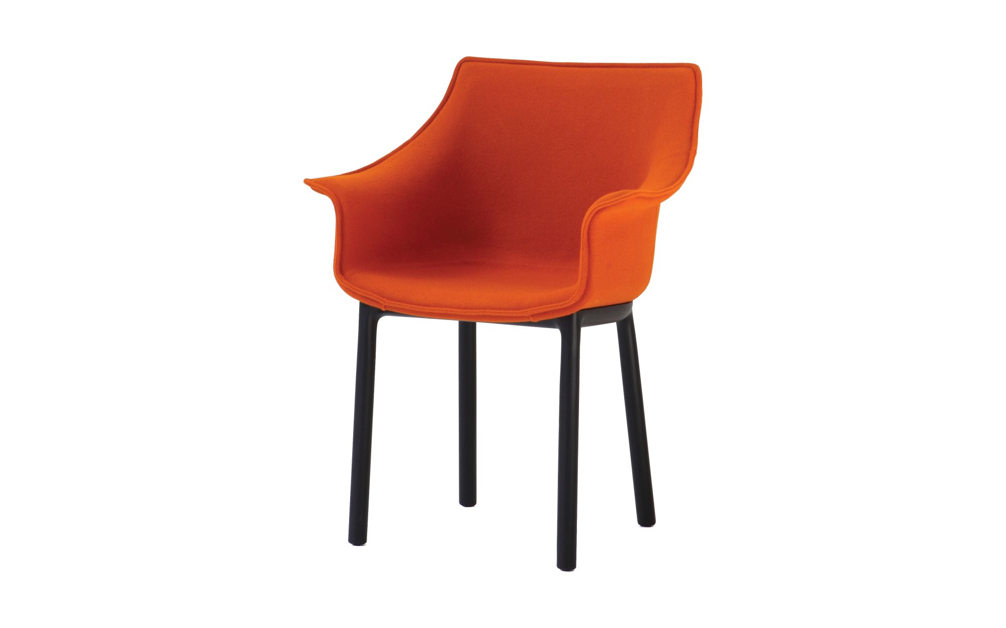 With its gracefully curved form and vivid hue, this draped armchair adds a pop of welcome colour to a home offi ce or dining room. Available at Kuysen.