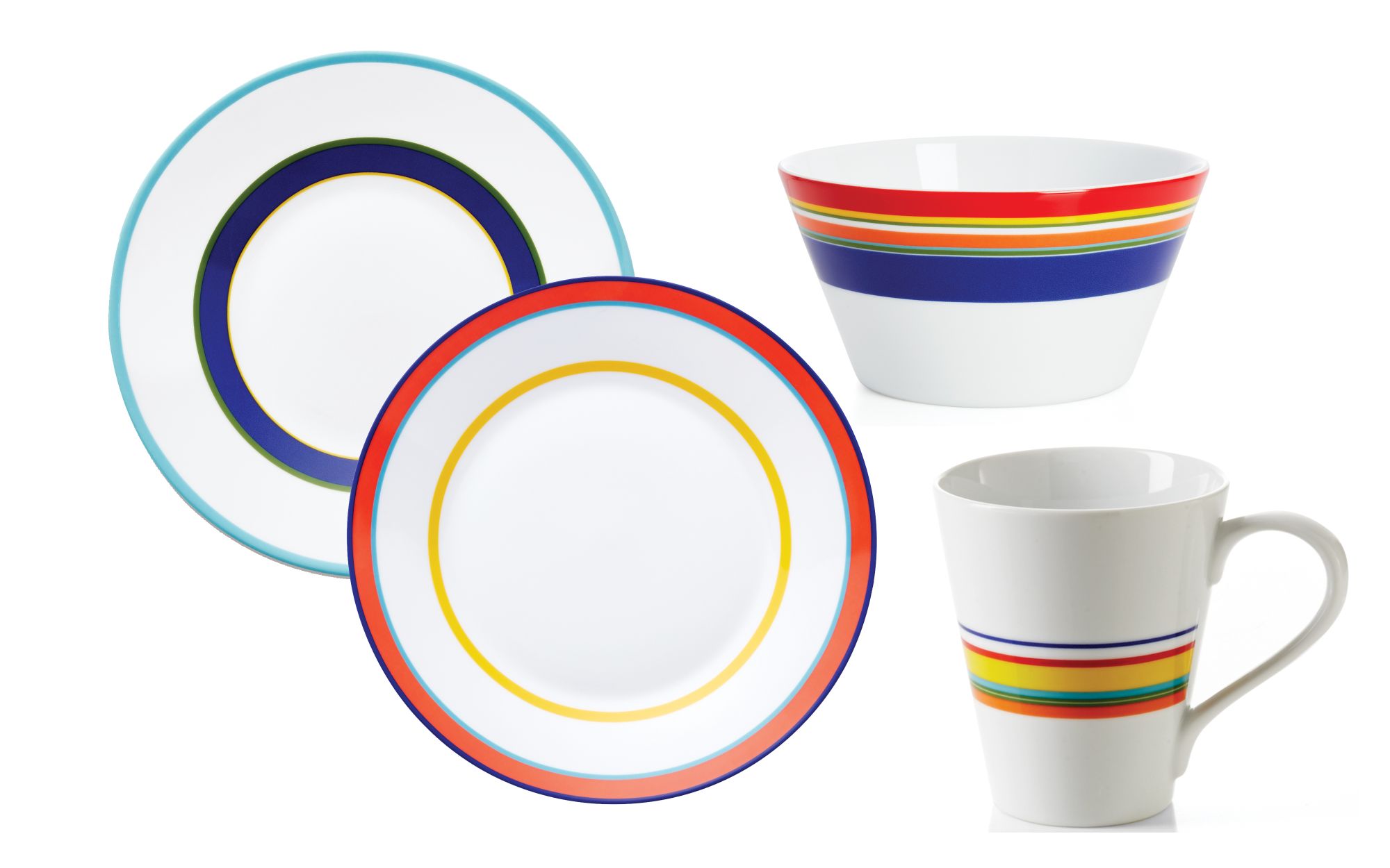 Ringed with bright bands of colour, these pieces of Cirque dinnerware make meals more appealing. Available at Crate & Barrel.