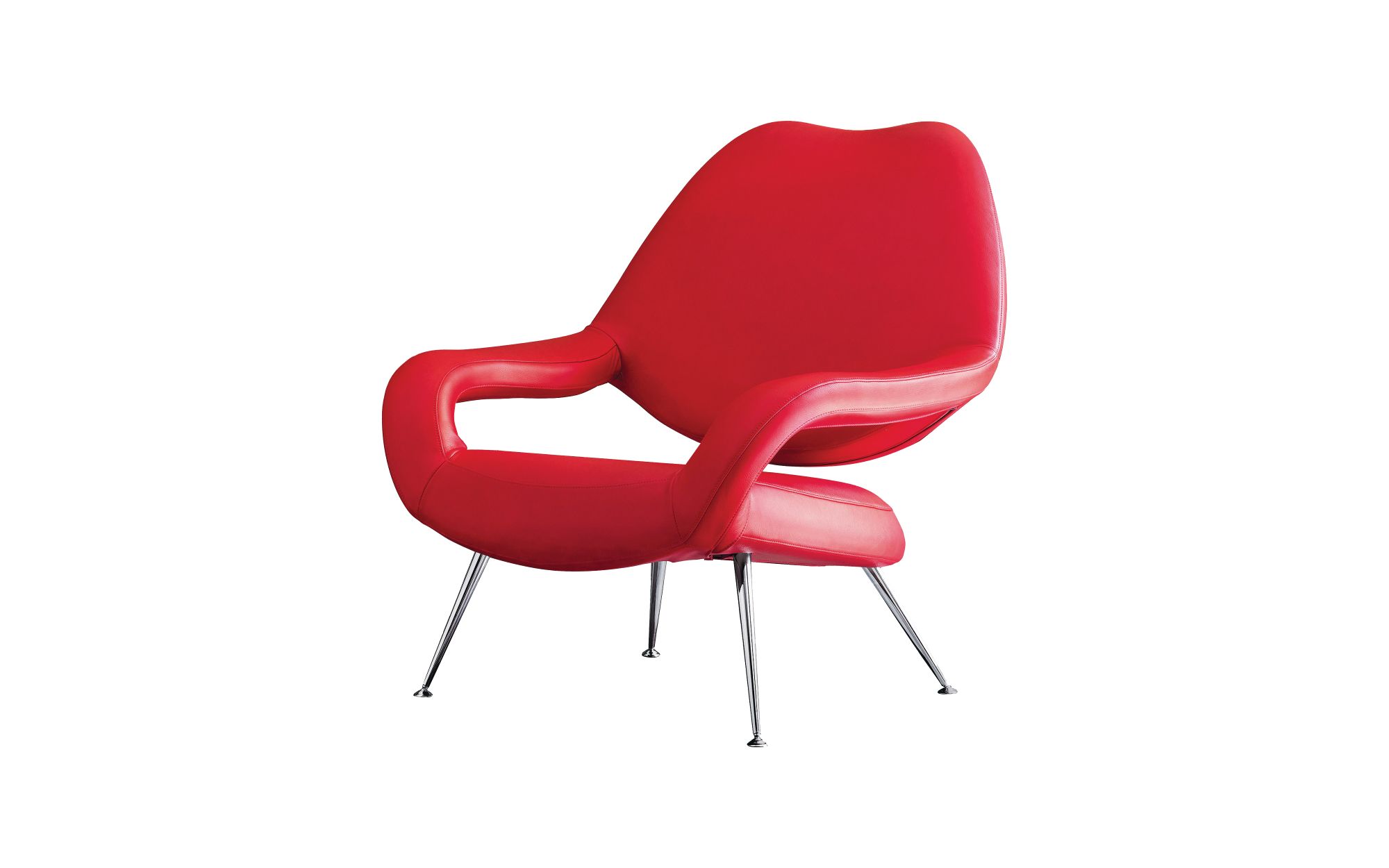Created by Gastone Rinaldi in 1950, the latest riff on Poltrona Frau’s DU 55 armchair is a striking one in red leather. Available at Furnitalia.