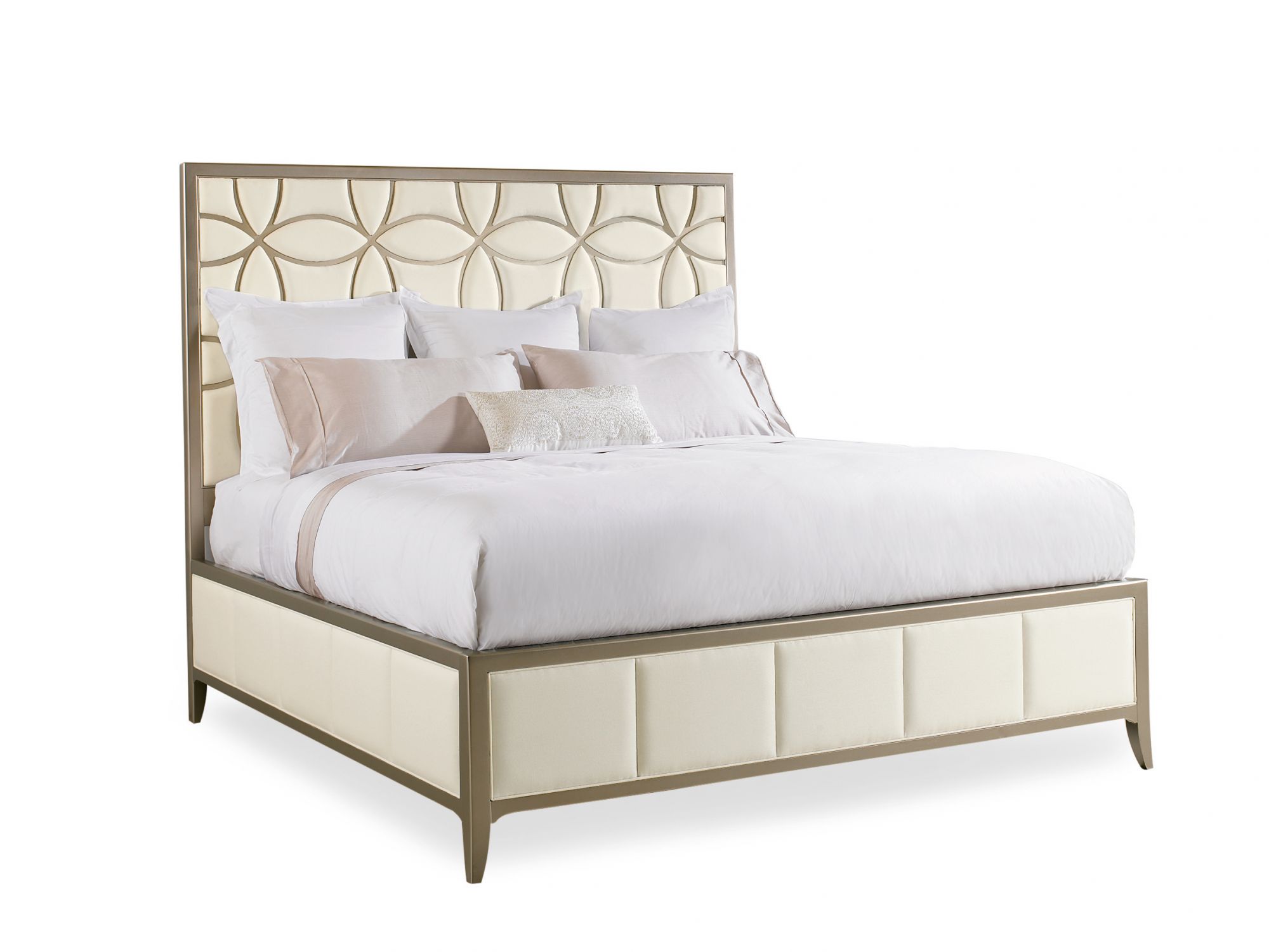 Crafted with a quilted finish in the bedframe and headboard, Caracole’s Sleeping Beauty bed promises night after night of blissful sleep. Available at Dexterton.