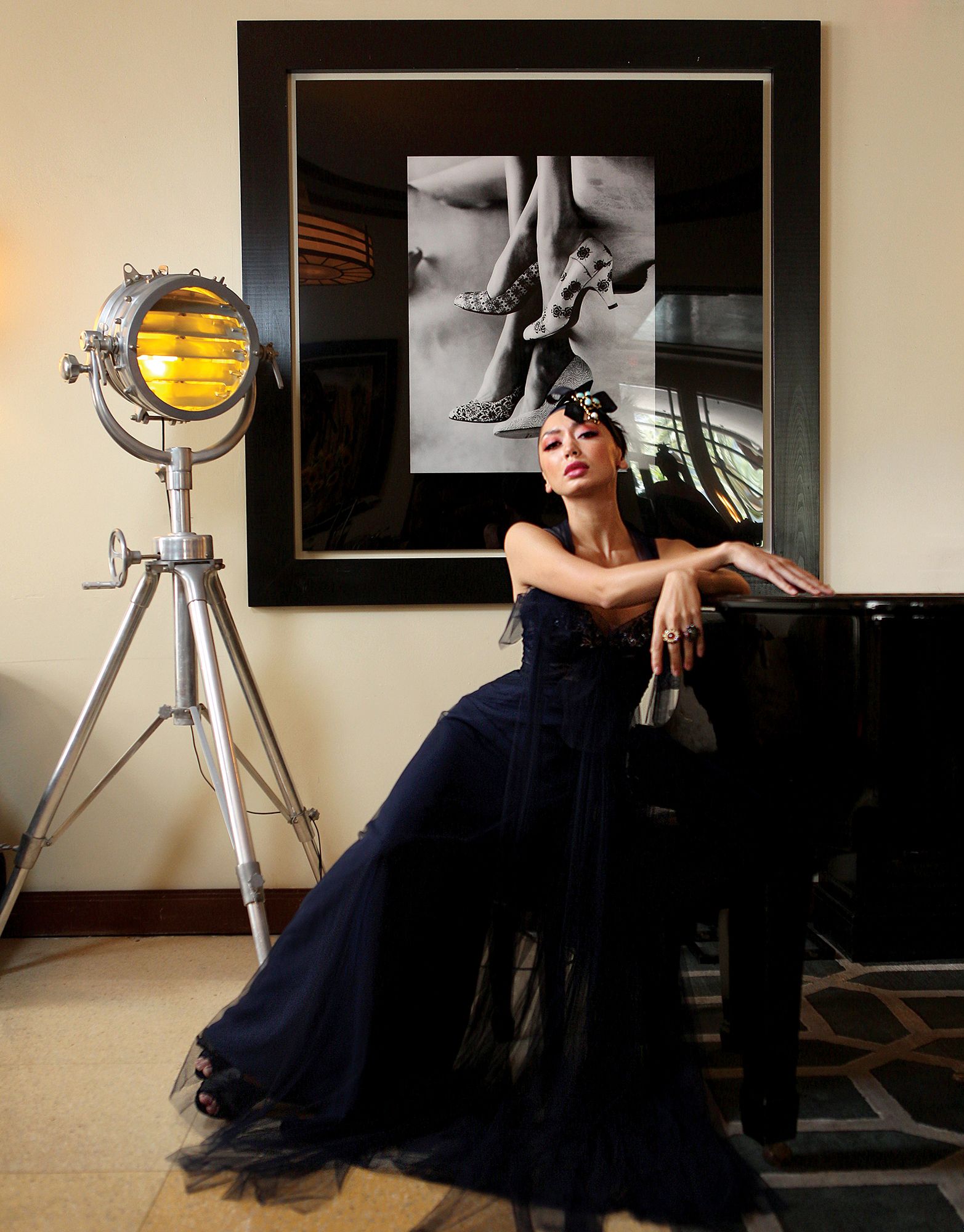 On Alyssa: Blue chiffon gown by Angela Sanchez, accessories by Cristina Sabatini