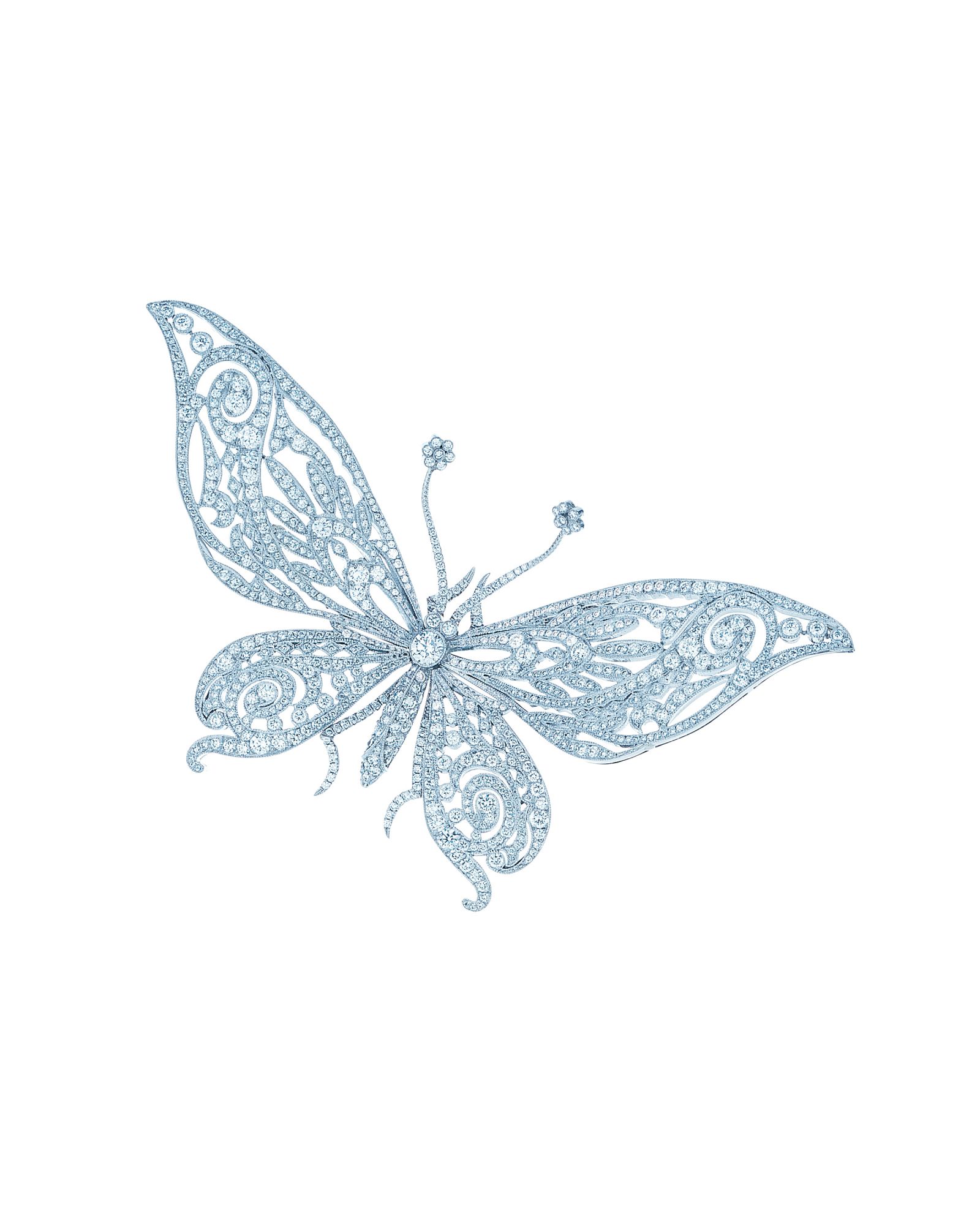 Add rustic elegance to your bridal look with this archives-inspired platinum-set diamond Tiffany & Co. butterfly brooch