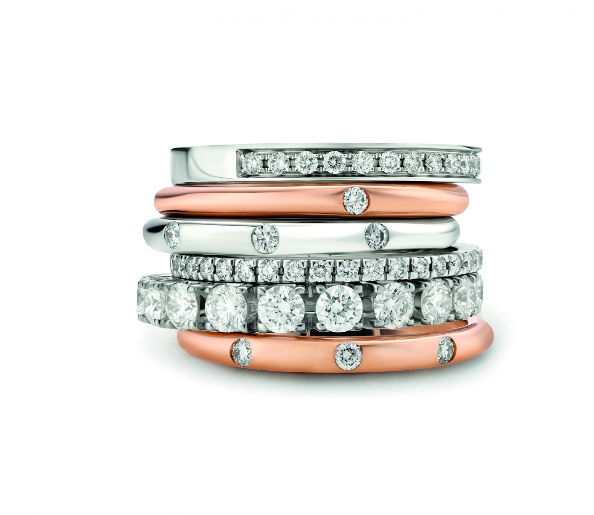 Don't be afraid to mix and match—layer these rings from Bulgari's bridal collections