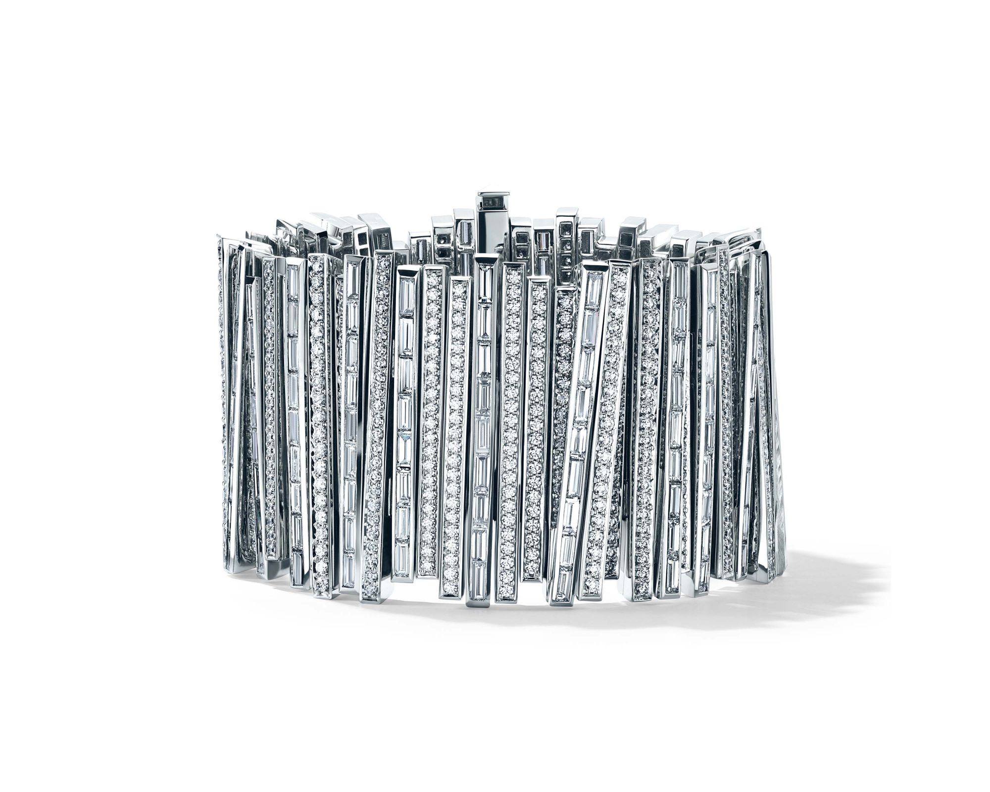 This platinum bracelet with rare Fancy Blue Grey, rare Fancy Grey, and white diamonds from the 2018 Tiffany Blue Book Collection may be the only arm candy you need
