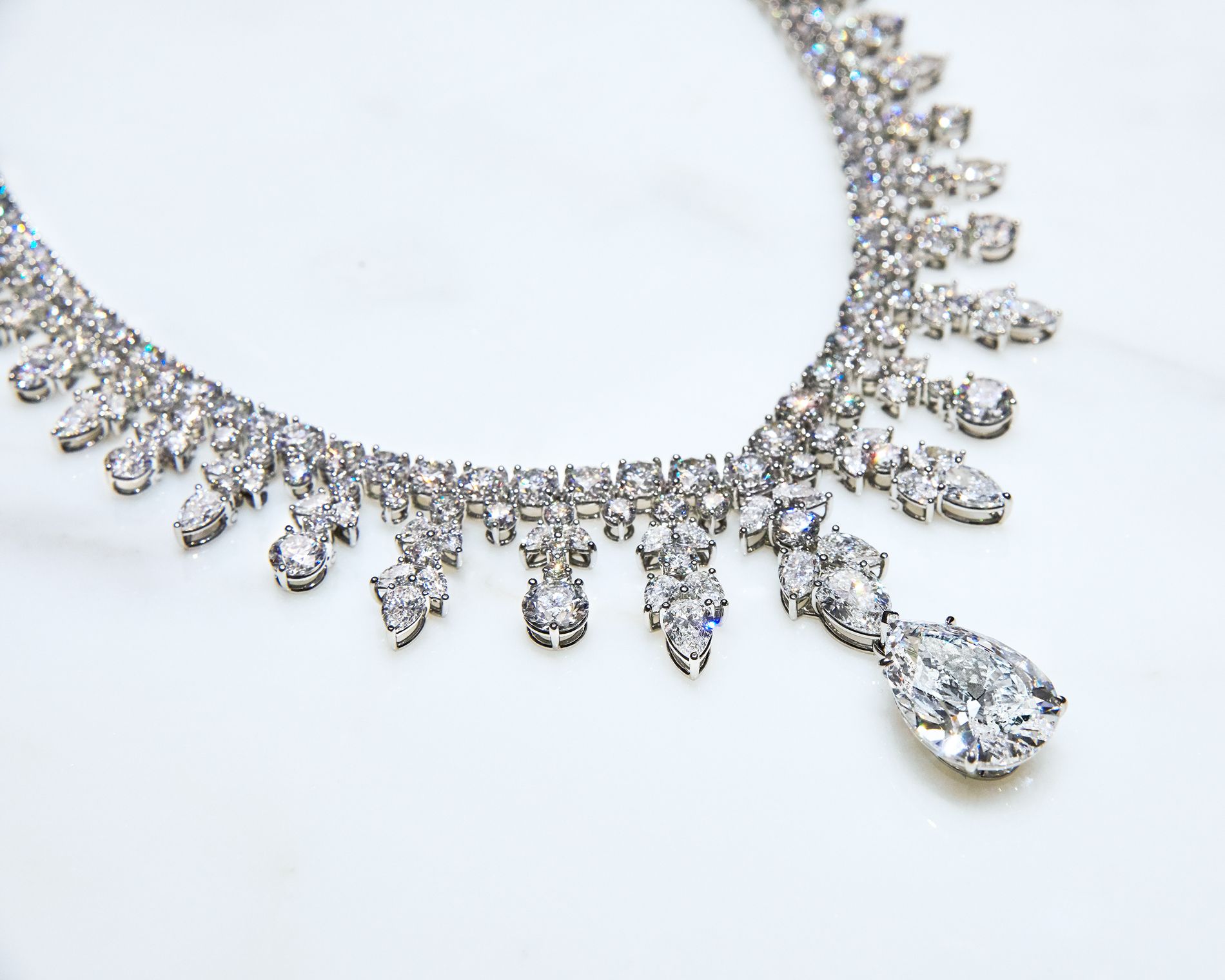 A sweetheart neckline suits this Tiffany & Co. Aurora necklace with diamonds in platinum