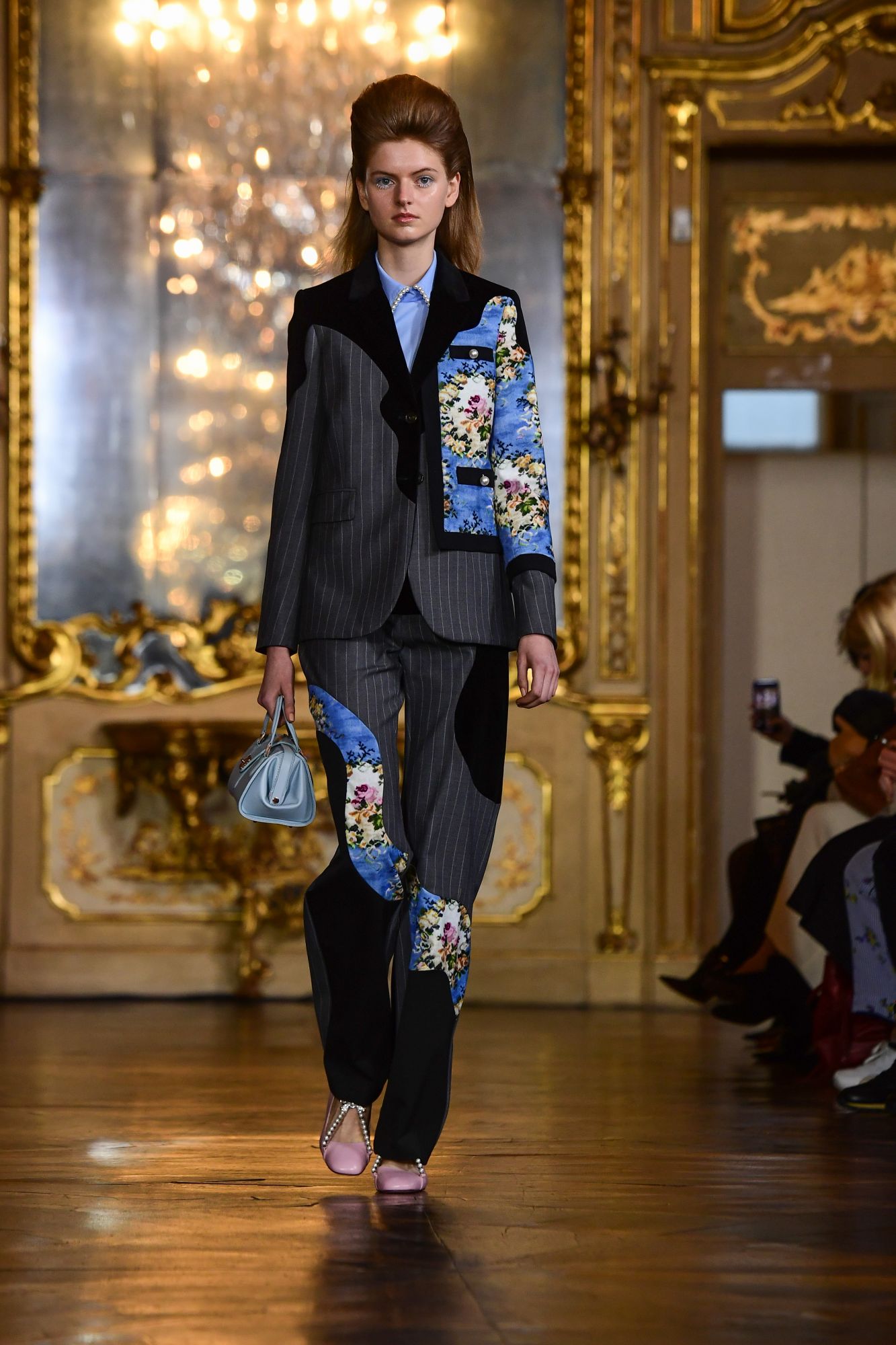 A model presents a creation during the Vivetta women's Fall/Winter 2019/2020 collection fashion show, on February 21, 2019 in Milan. (Photo by Miguel MEDINA / AFP)