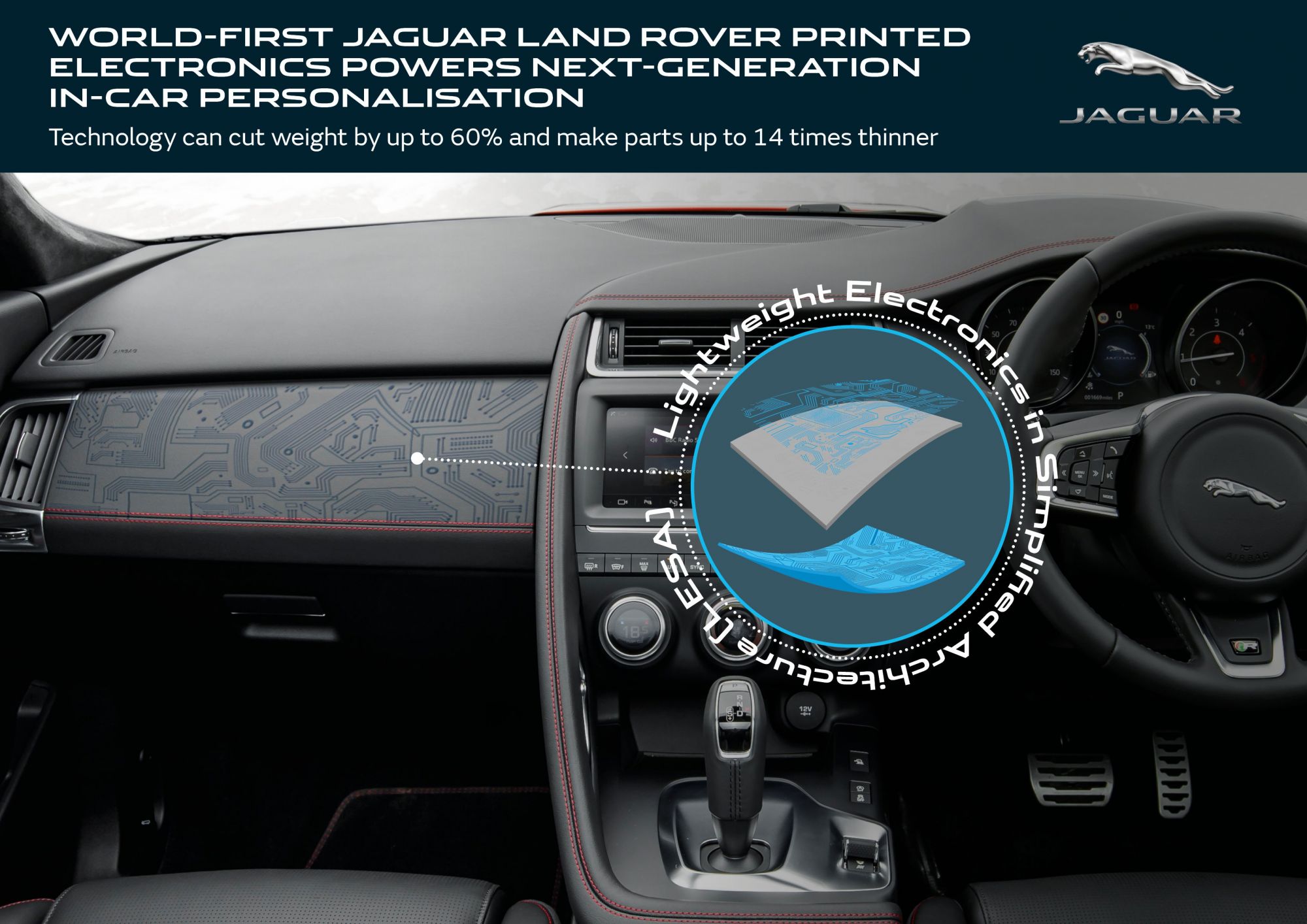 Jaguar Land Rover is developing a technology that could replace various interior car components with screens. © Courtesy of Jaguar Land Rover