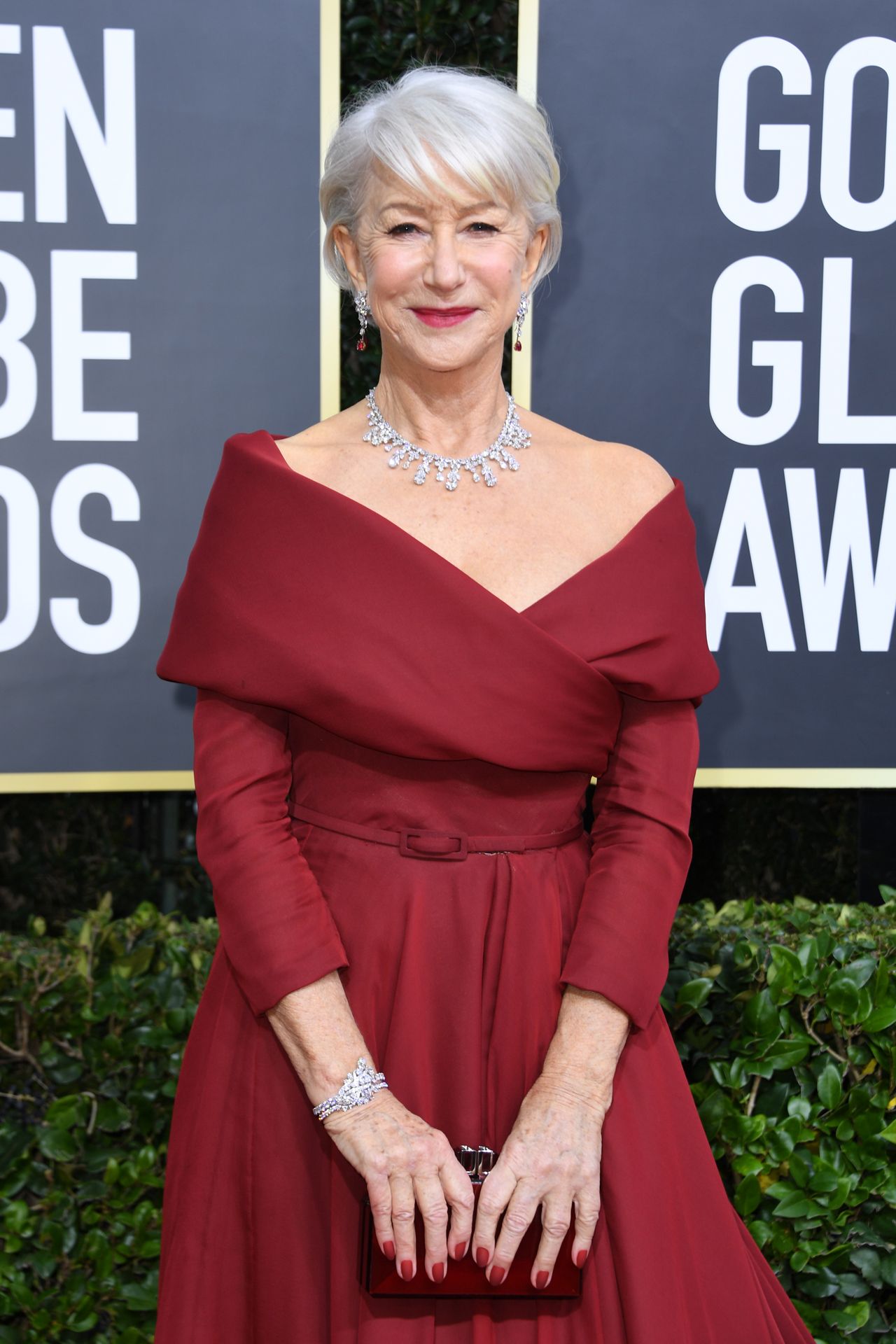 British actress Helen Mirren arrives for the 77th annual Golden Globe Awards on January 5, 2020, at The Beverly Hilton hotel in Beverly Hills, California. (Photo by VALERIE MACON / AFP)