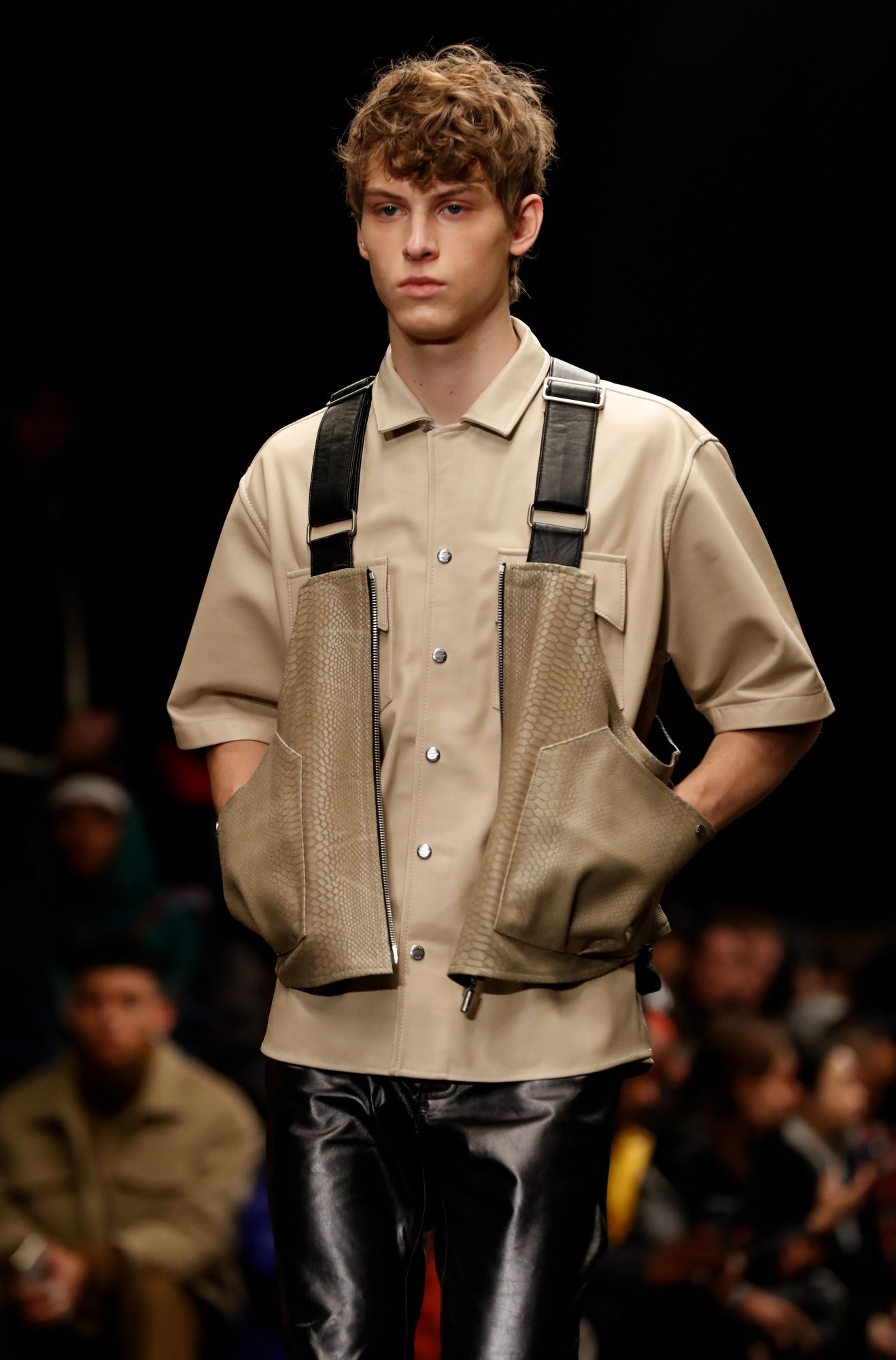 A model presents a creation by Rhude, during men's Fashion Week for the Fall/Winter 2020/21 collection in Paris on January 14, 2020. (Photo by FRANCOIS GUILLOT / AFP)