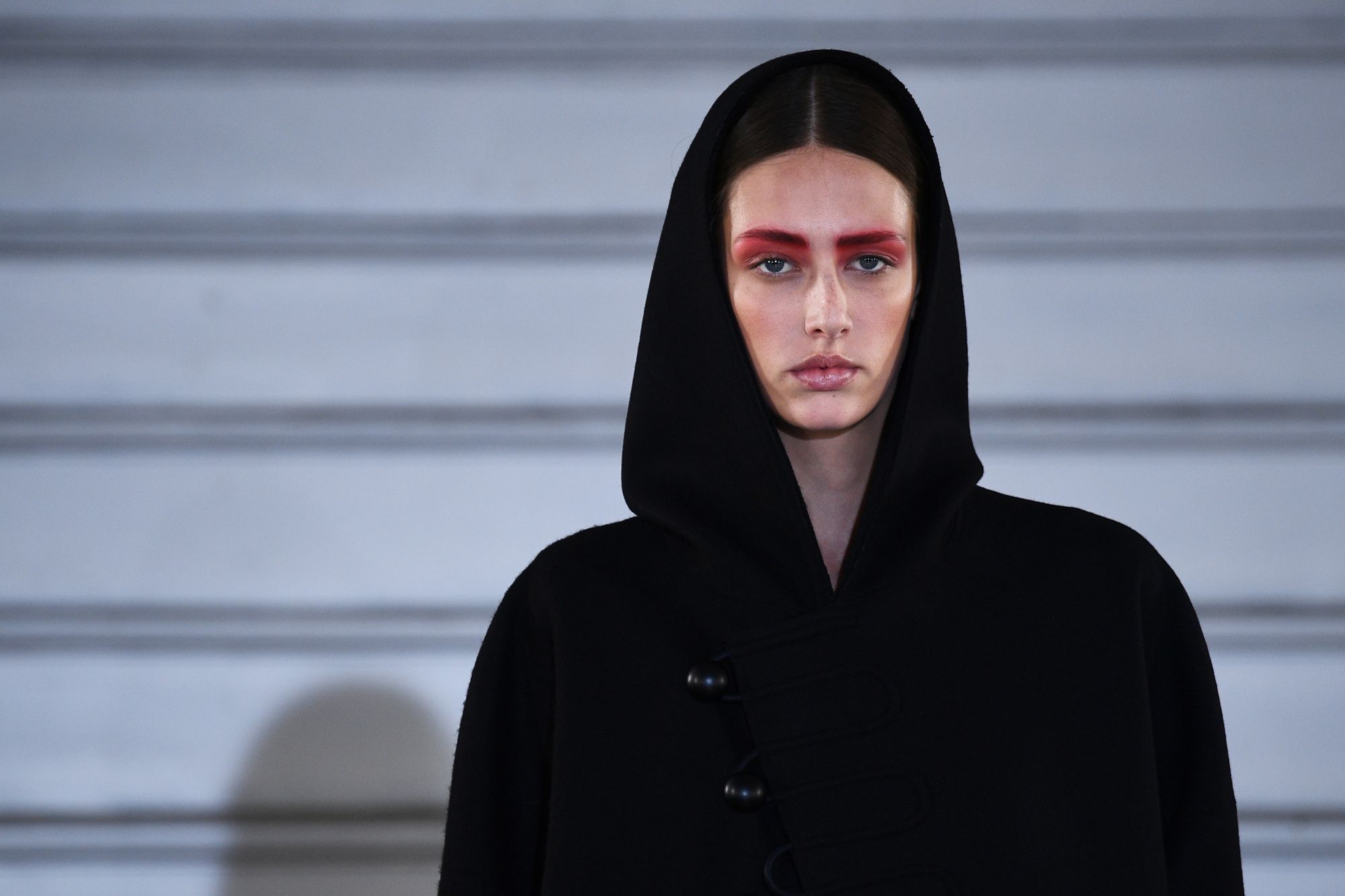 A model presents a creation by Maison Rabih Kayrouz during the Women's Spring-Summer 2020/2021 Haute Couture collection fashion show in Paris, on January 20, 2020. (Photo by Anne-Christine POUJOULAT / AFP)