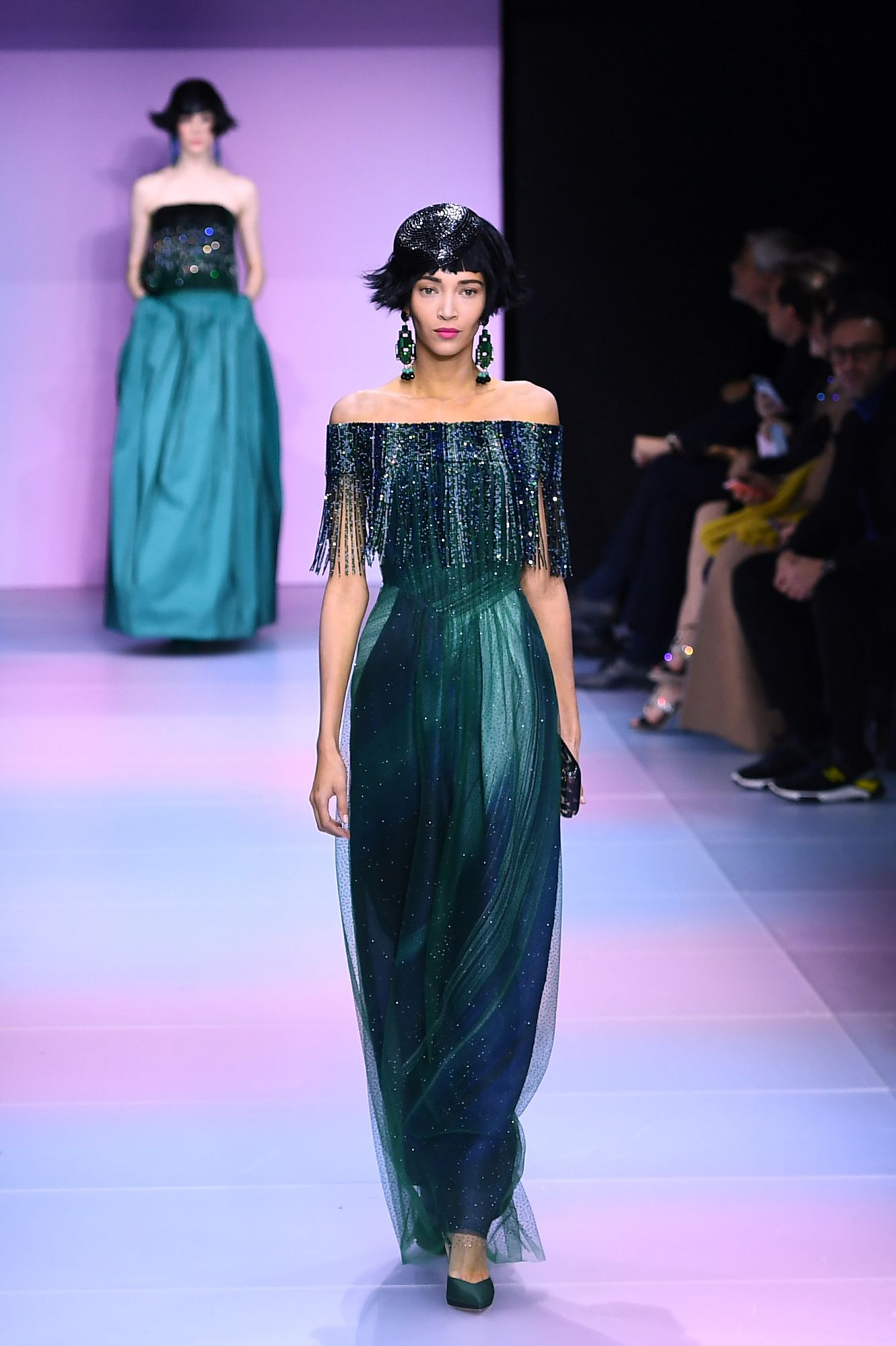 A model presents a creation by Giorgio Armani Prive during the Women's Spring-Summer 2020 Haute Couture collection fashion show in Paris, on January 21, 2020. (Photo by CHRISTOPHE ARCHAMBAULT / AFP)