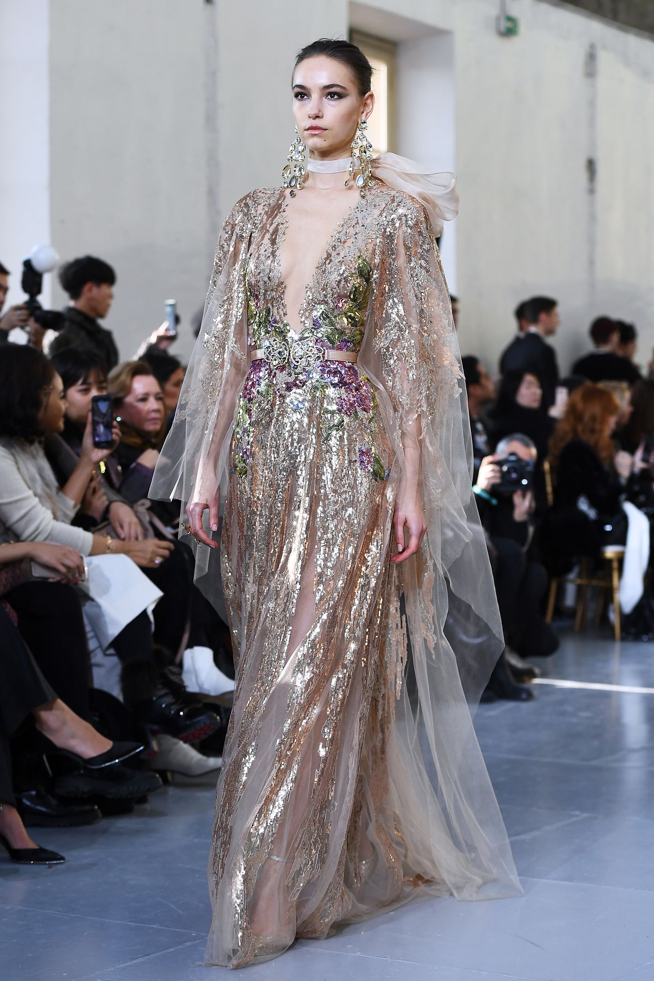 A model presents a creation by Elie Saab during the Women's Spring-Summer 2020 Haute Couture collection fashion show in Paris, on January 22, 2020. (Photo by CHRISTOPHE ARCHAMBAULT / AFP)